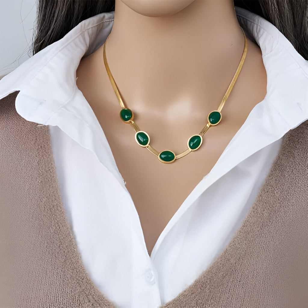 Oval Green Crystal Pendant Necklace