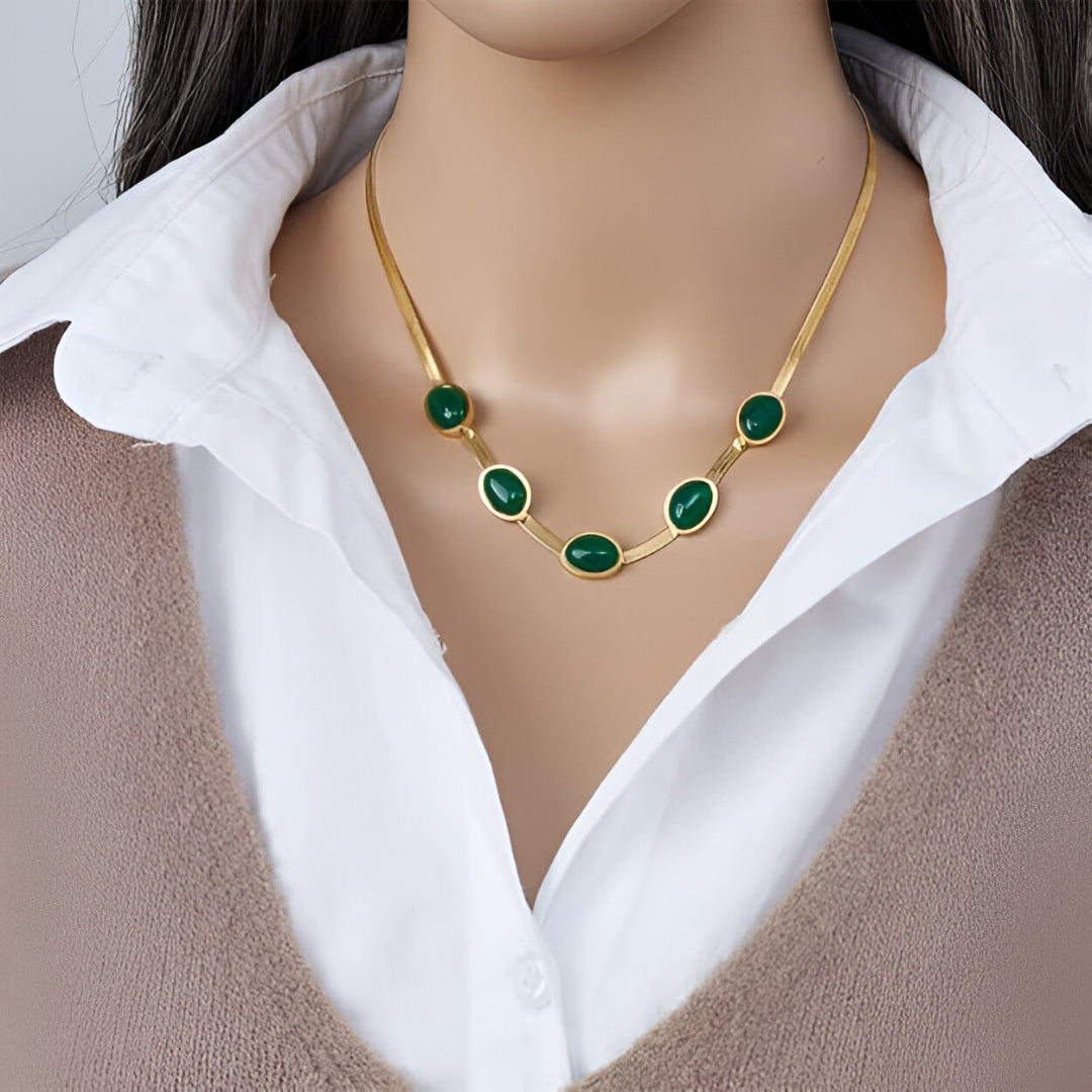 Oval Green Crystal Pendant Necklace
