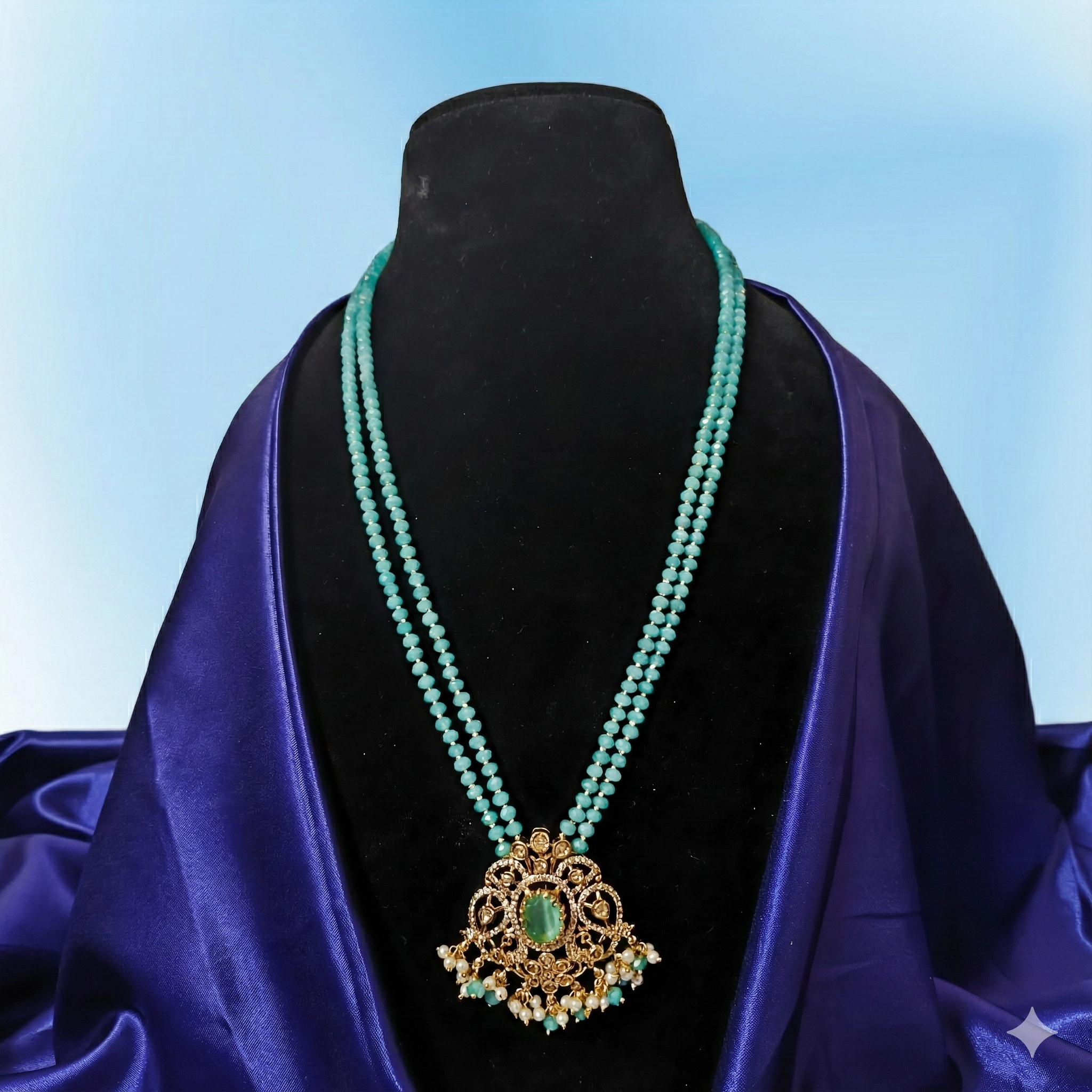 Turquoise Beaded Set with AD Stone