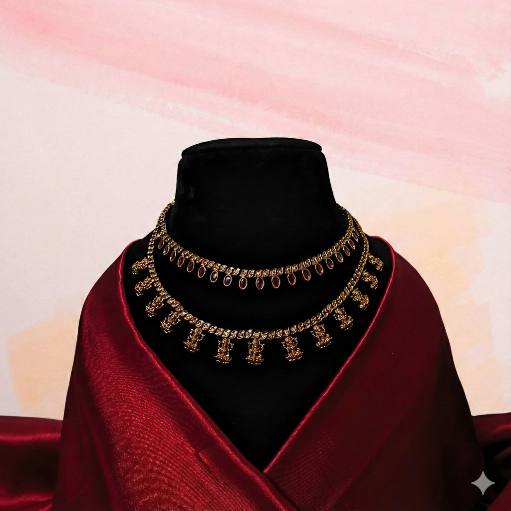 Pink Kemp Lakshmi Devi Temple Necklace Set