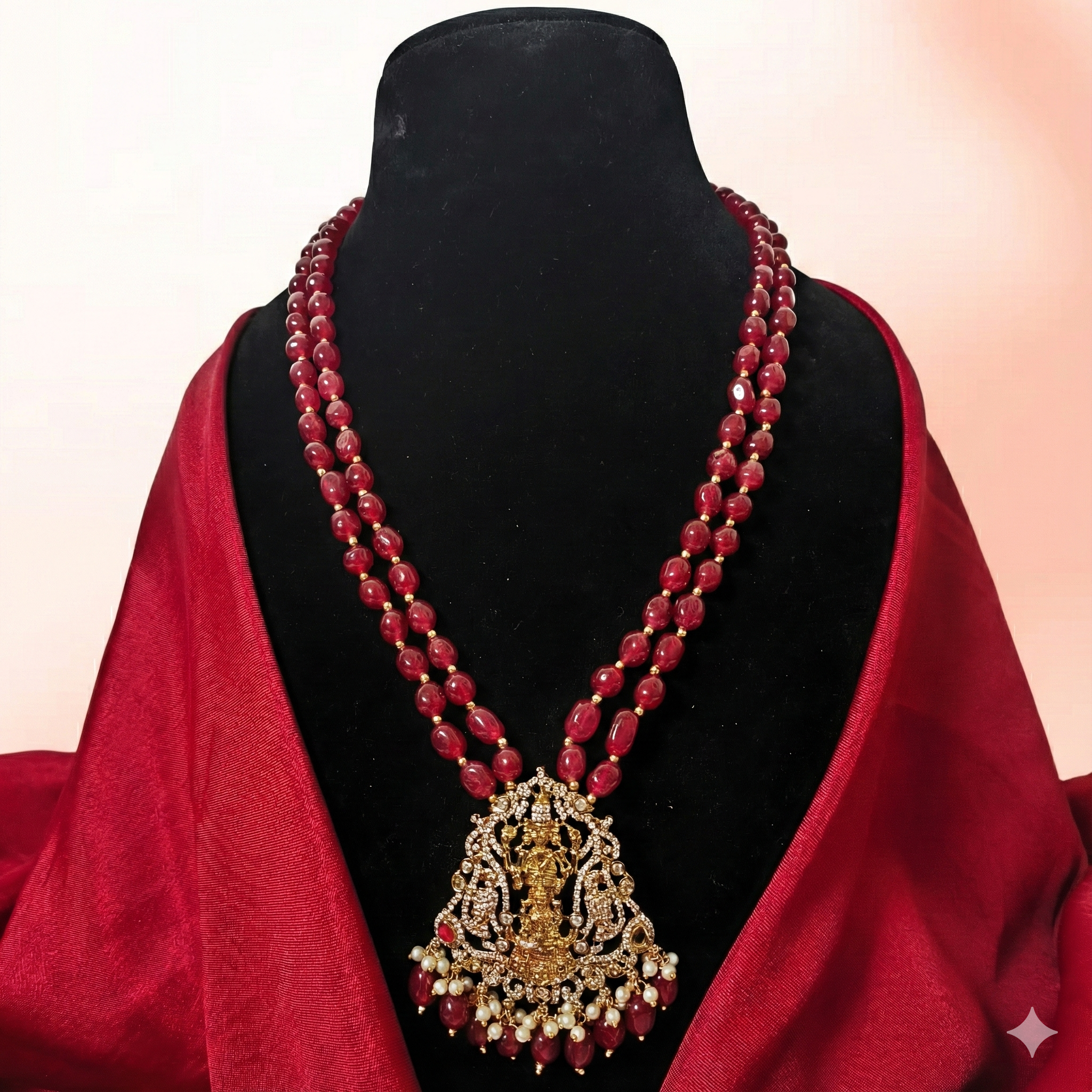 Parrot Motif Vishnu–Lakshmi Temple Mala