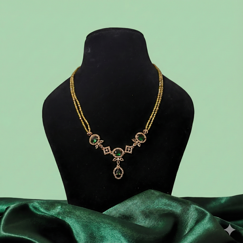 Tear-Drop Pendant Crystal Bead Necklace