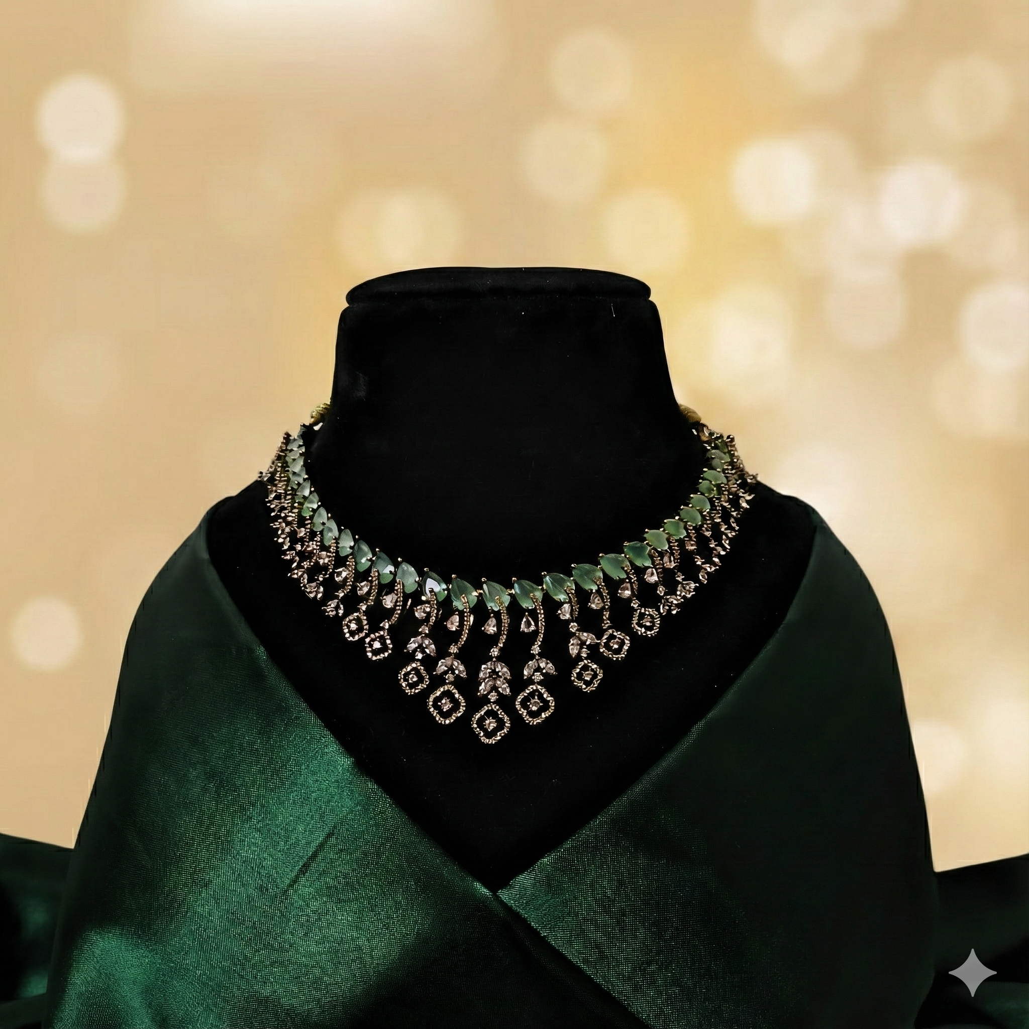 Leaf Motif AD Set with Tear-Drop CZ