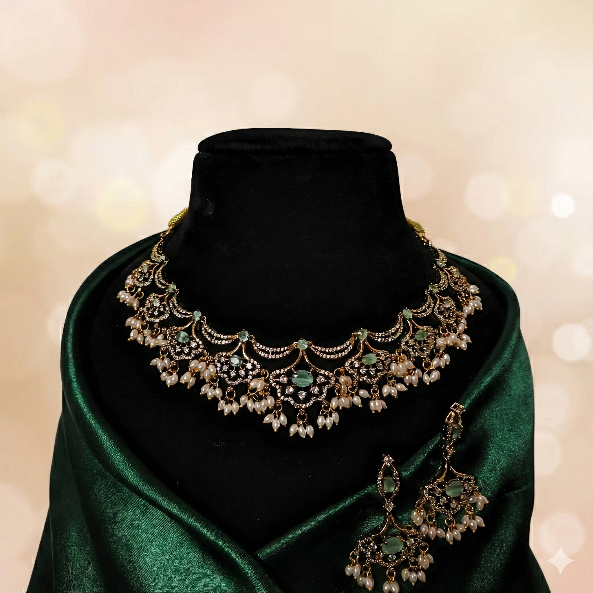 Elegant Chandbali Choker Set with Rice Pearls