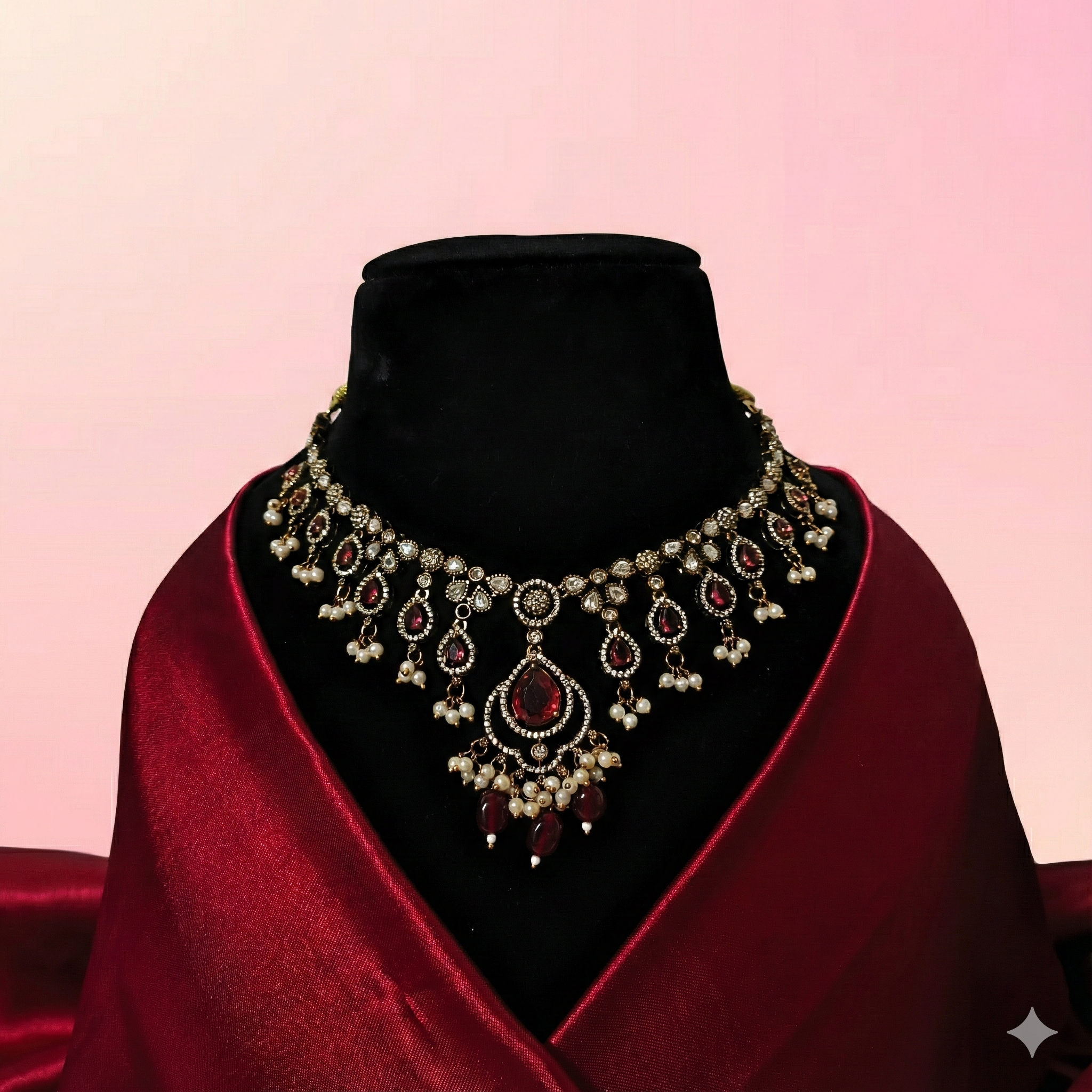 Vintage Paisley AD Choker Set with Pearls