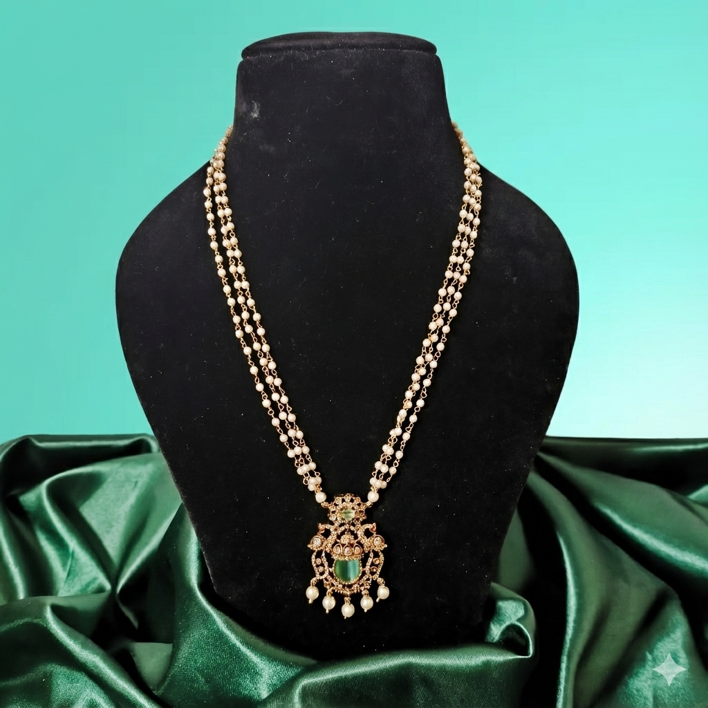 Pearl Mala with Polki-Style Pendant