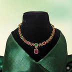 Ruby–Emerald Floral AD Necklace Set