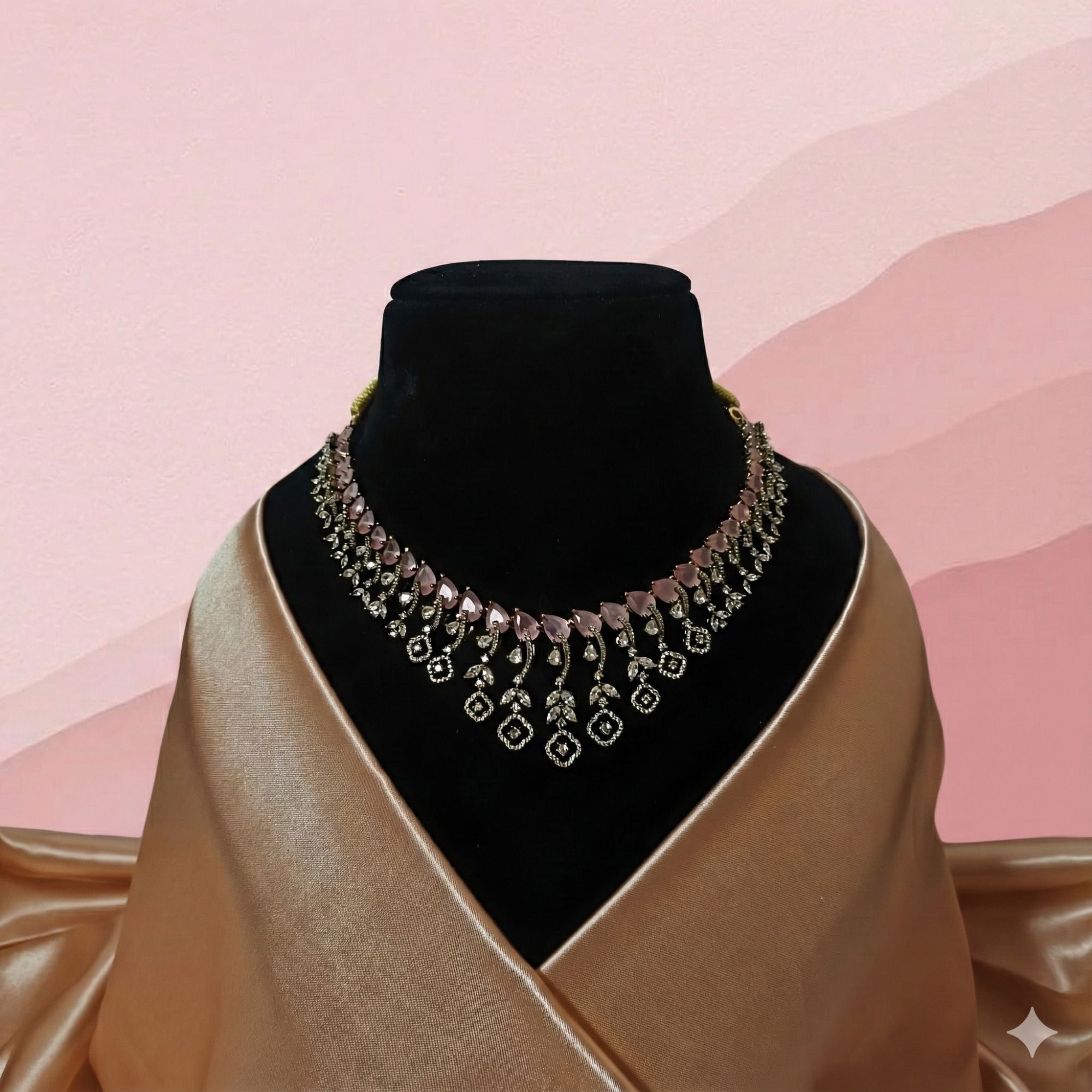 Leaf Motif AD Set with Tear-Drop CZ stones