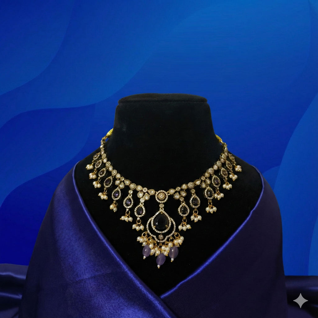Vintage Paisley AD Choker Set with Pearls