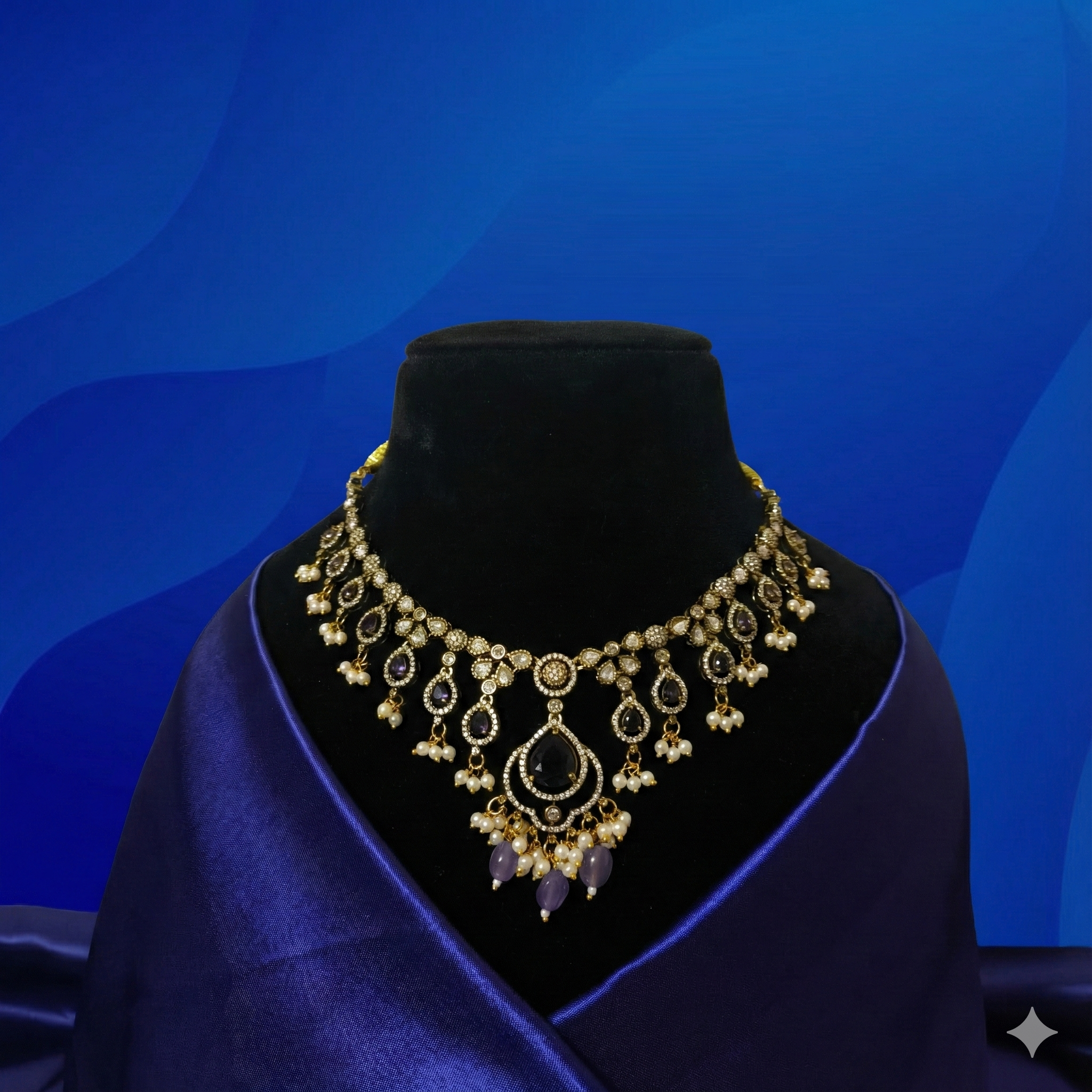 Vintage Paisley AD Choker Set with Pearls