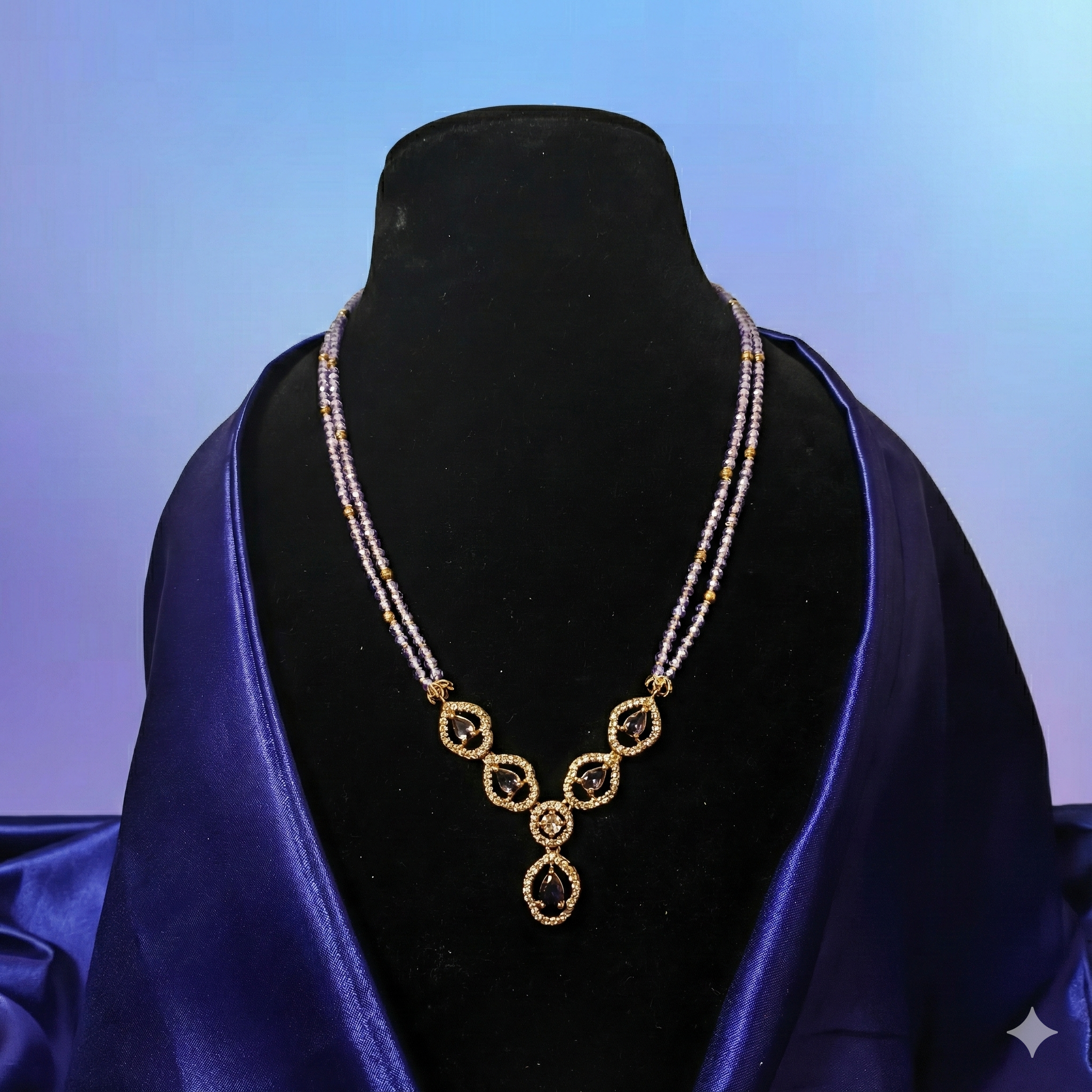 Tear-Drop Pendant Crystal Bead Necklace