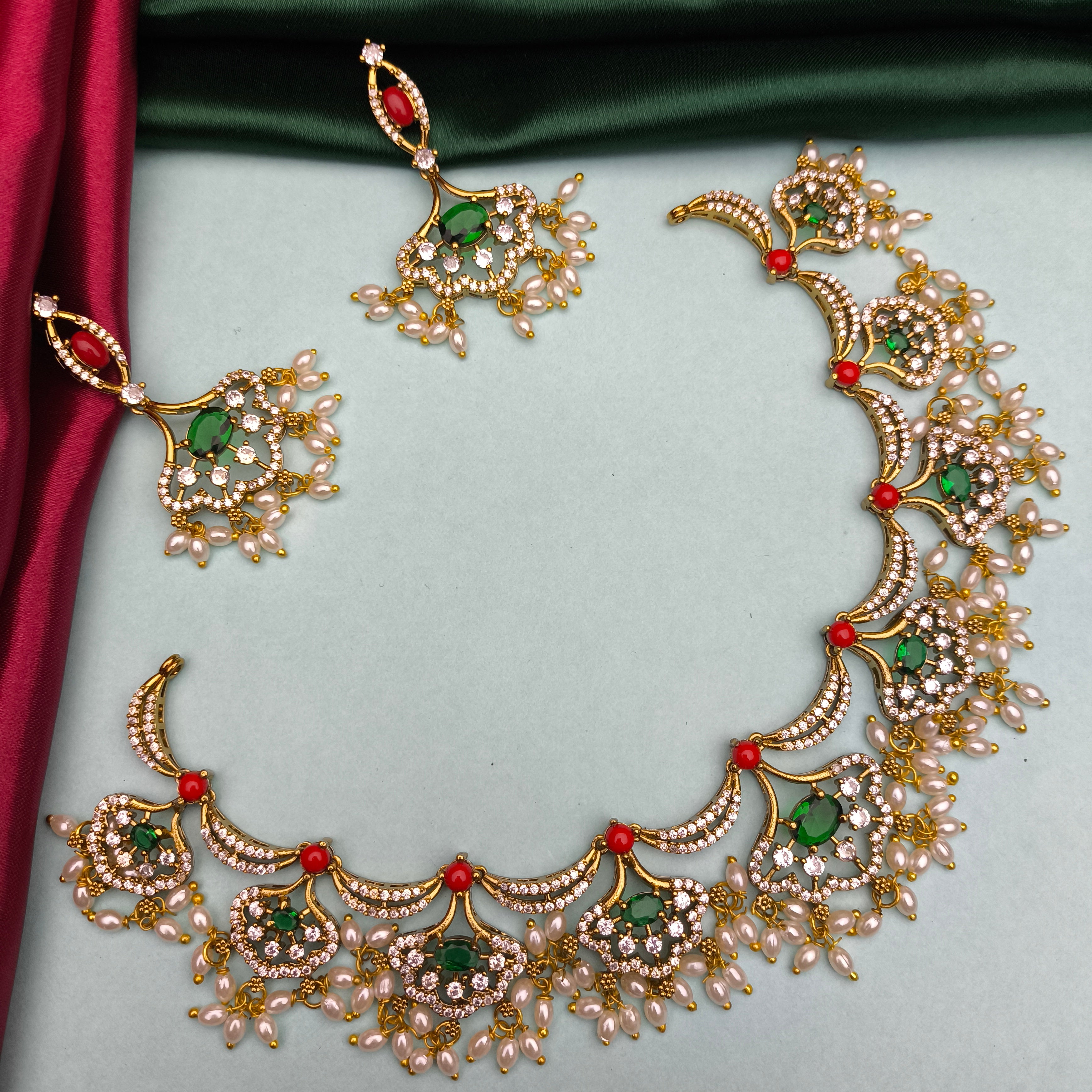 Elegant Chandbali Choker Set with Rice Pearls