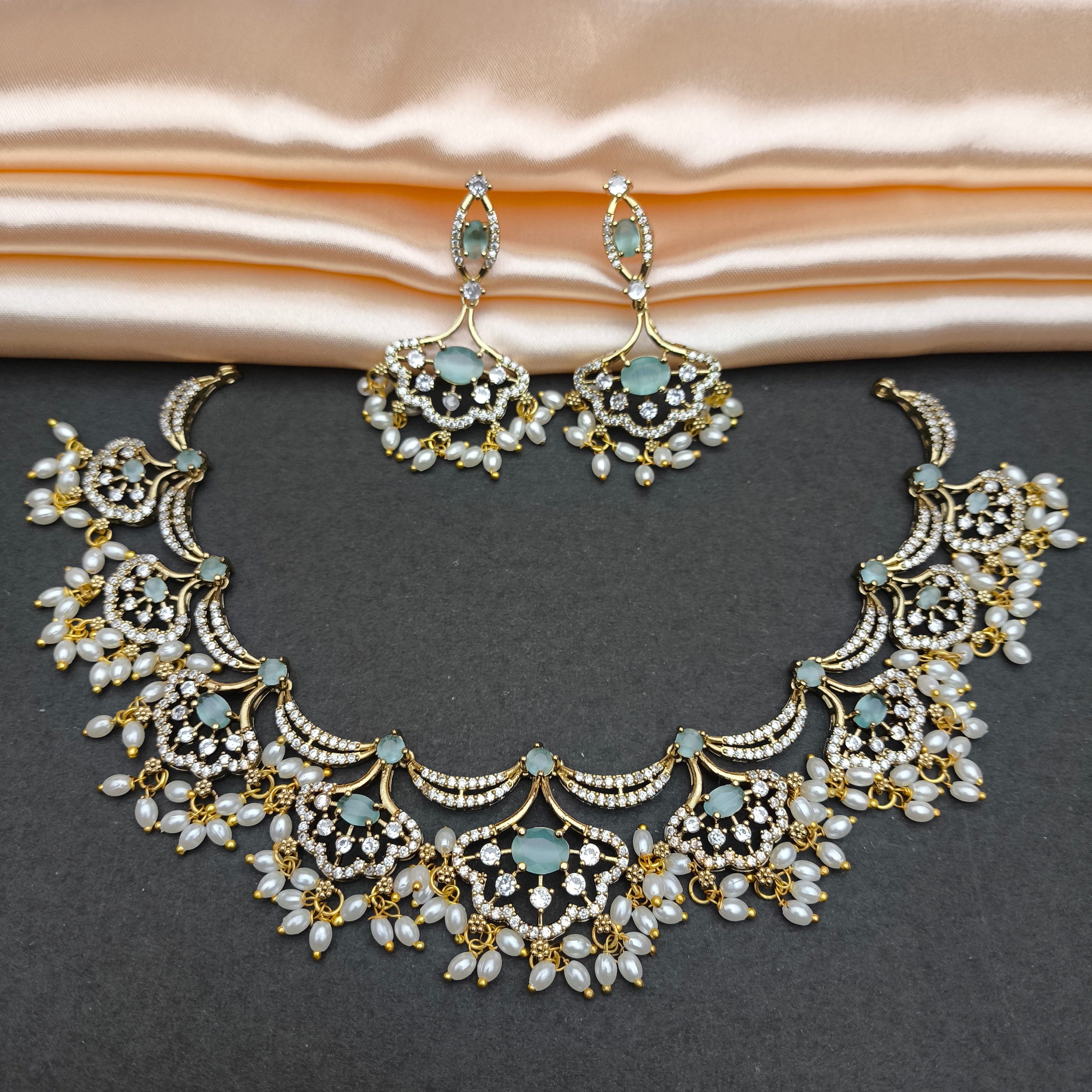 Elegant Chandbali Choker Set with Rice Pearls