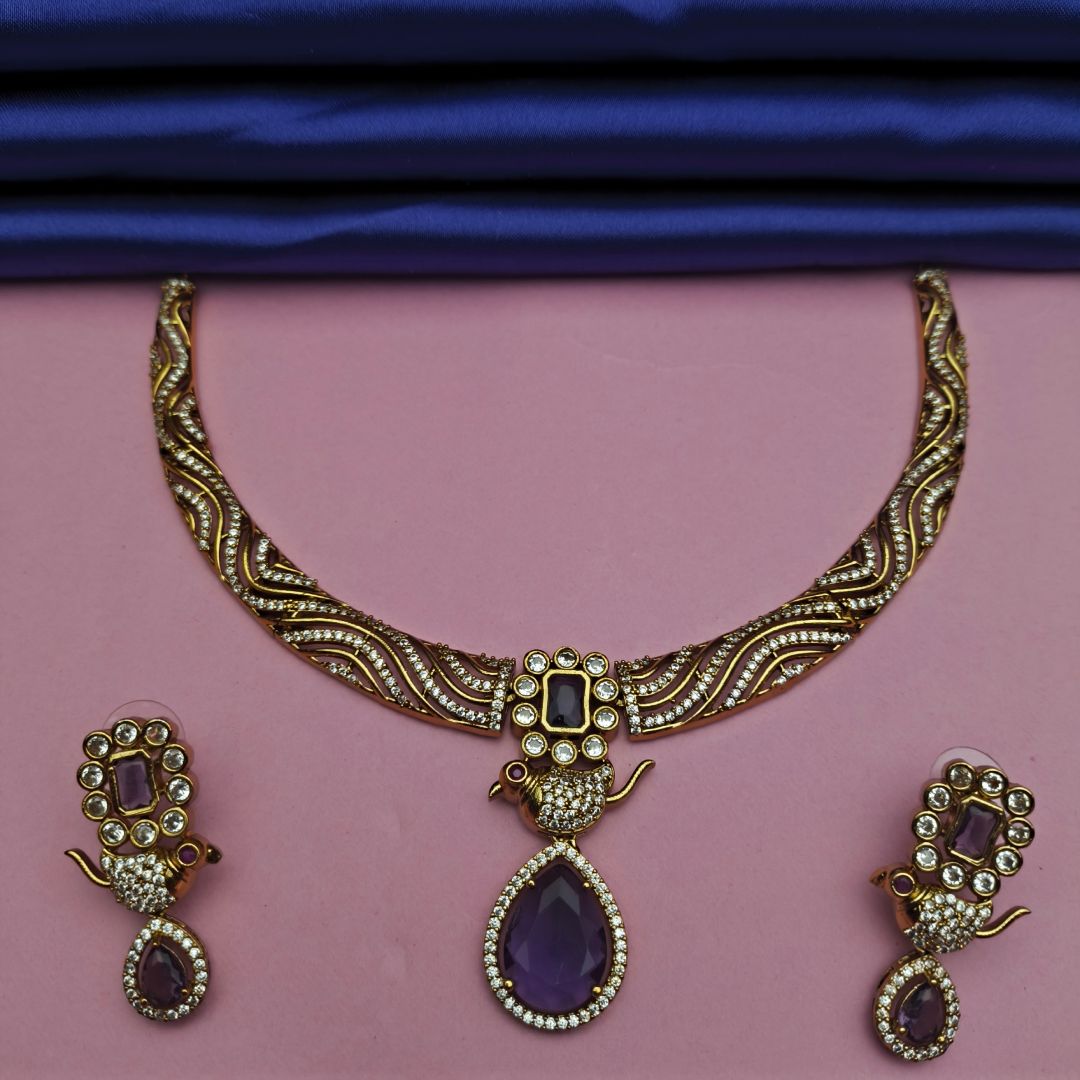 Amethyst Tone Parrot Motif Kanti Set