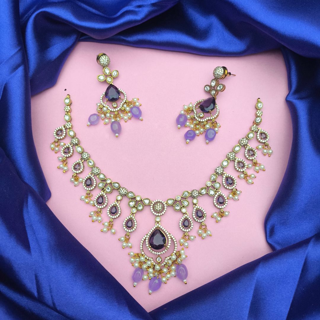 Vintage Paisley AD Choker Set with Pearls