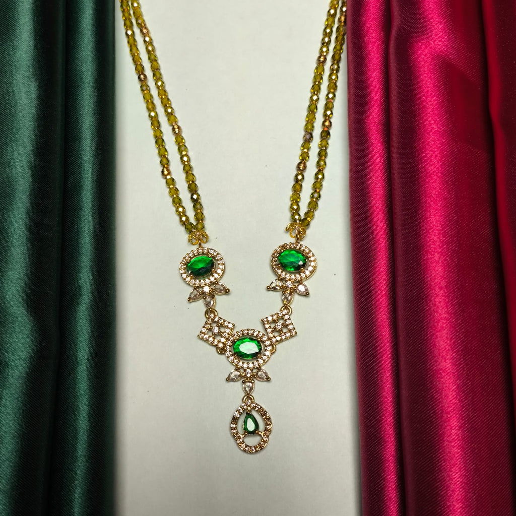 Tear-Drop Pendant Crystal Bead Necklace