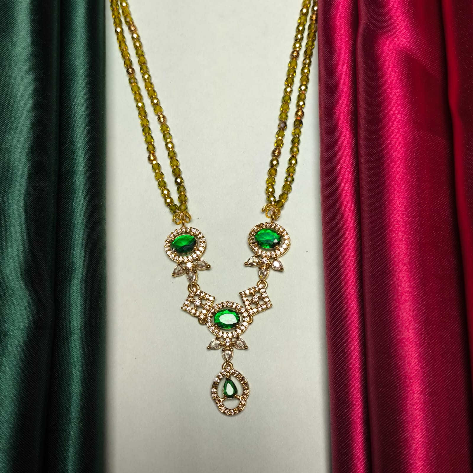 Tear-Drop Pendant Crystal Bead Necklace