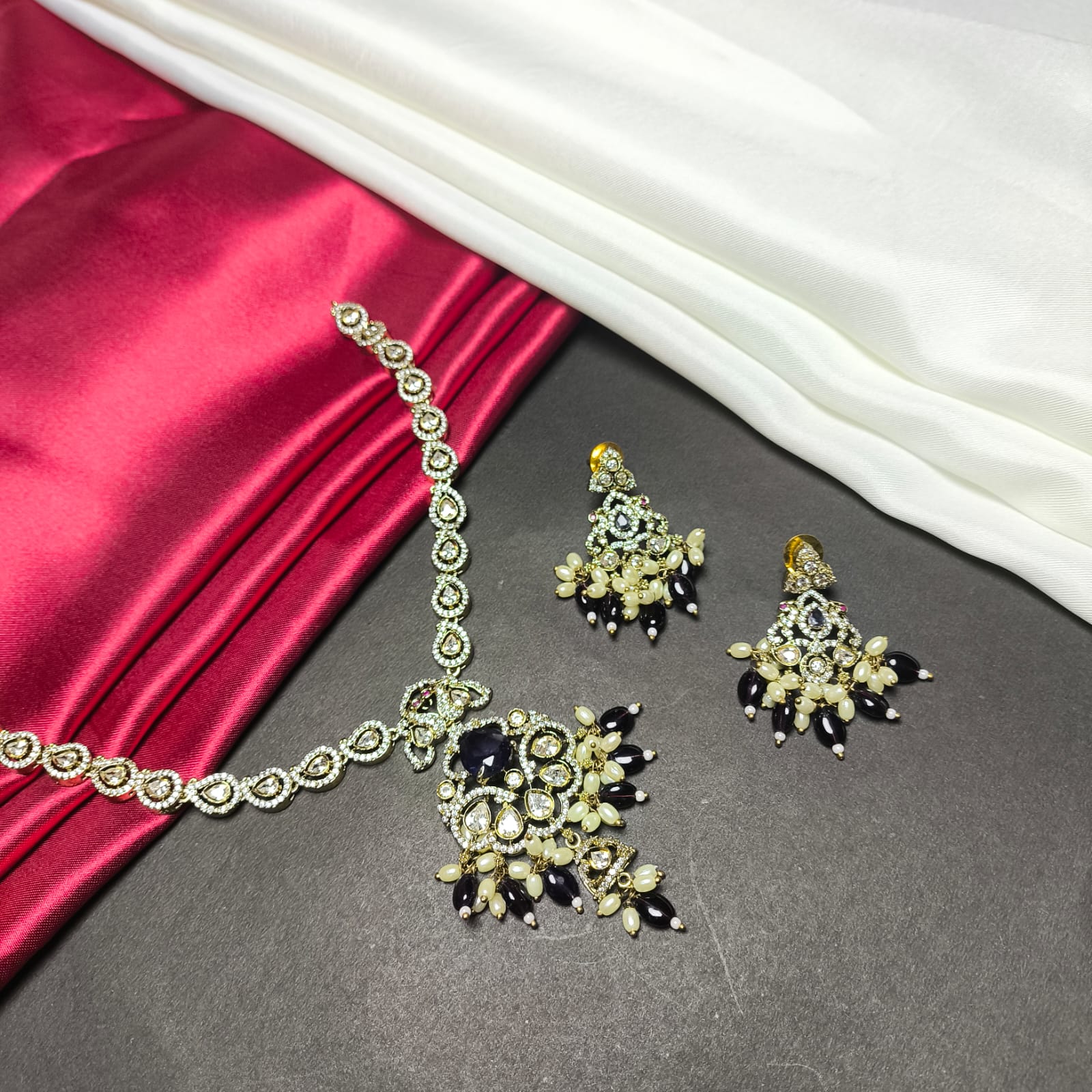 Royal Kundan Rice Pearl Drop Necklace Set