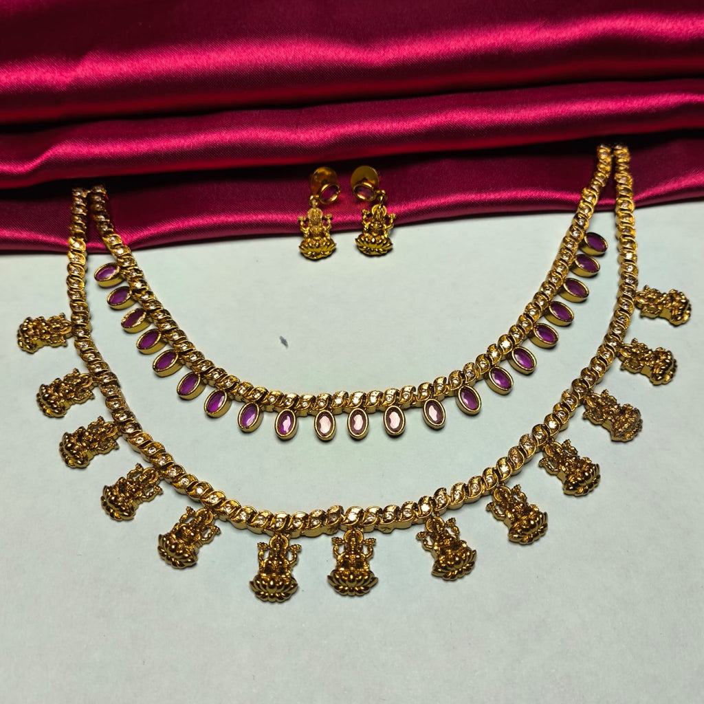 Pink Kemp Lakshmi Devi Temple Necklace Set