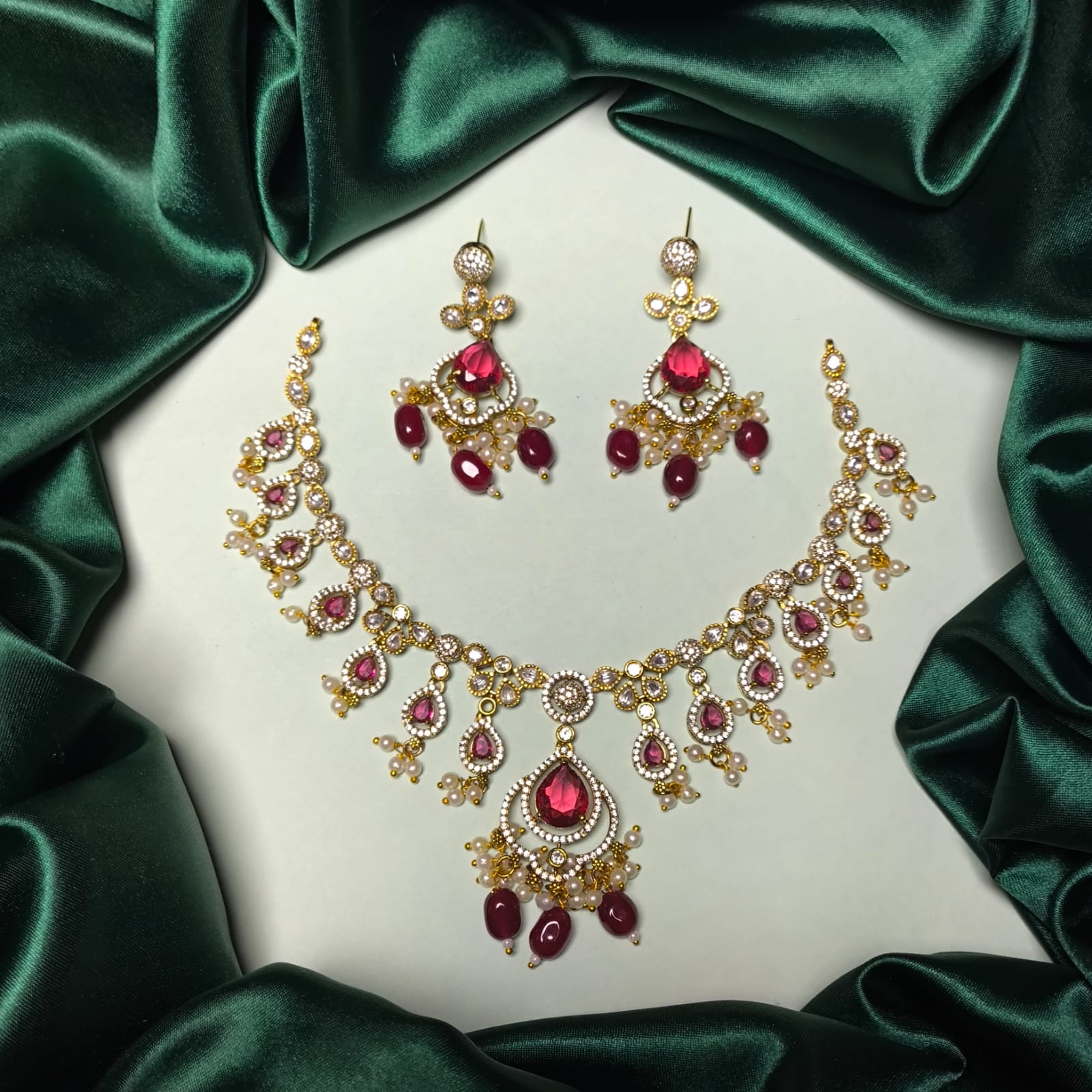 Vintage Paisley AD Choker Set with Pearls