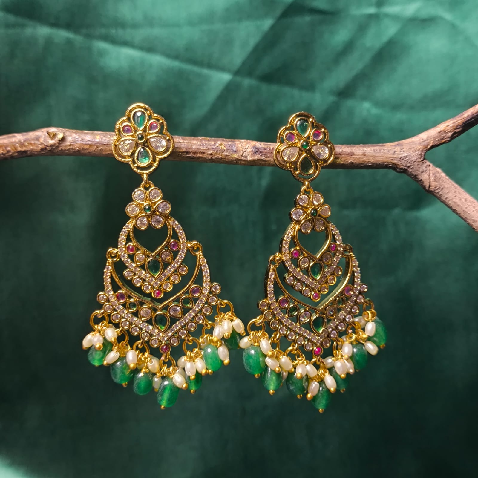 Chandbali Earrings with Pearls & Beads