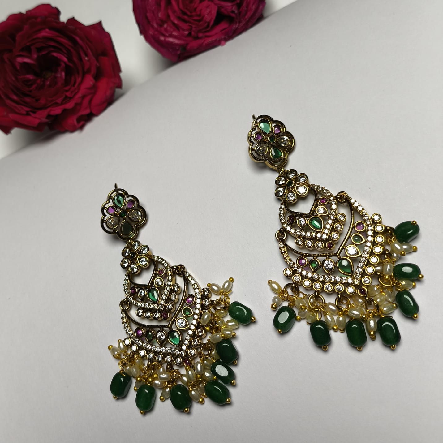 Chandbali Earrings with Pearls & Beads