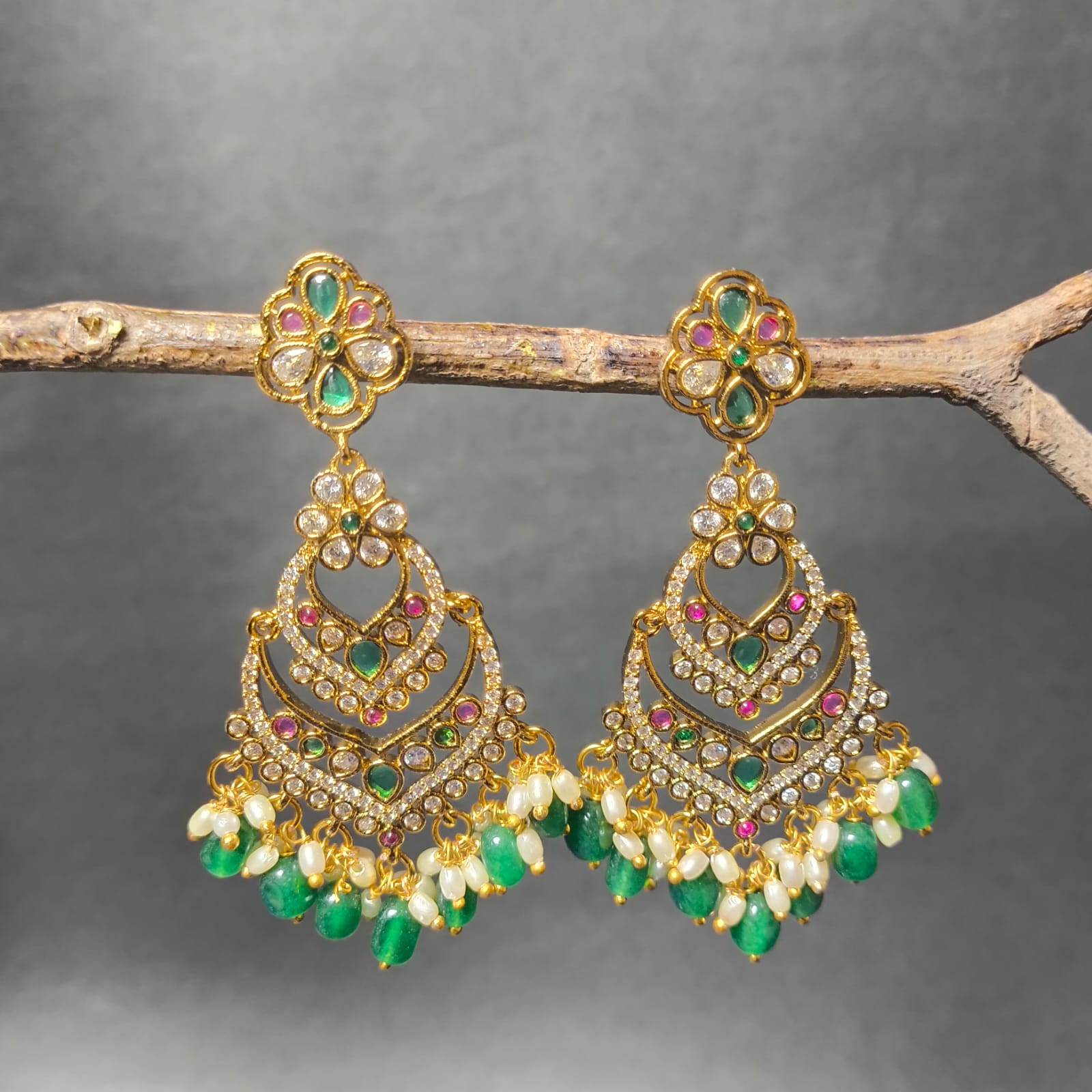 Chandbali Earrings with Pearls & Beads