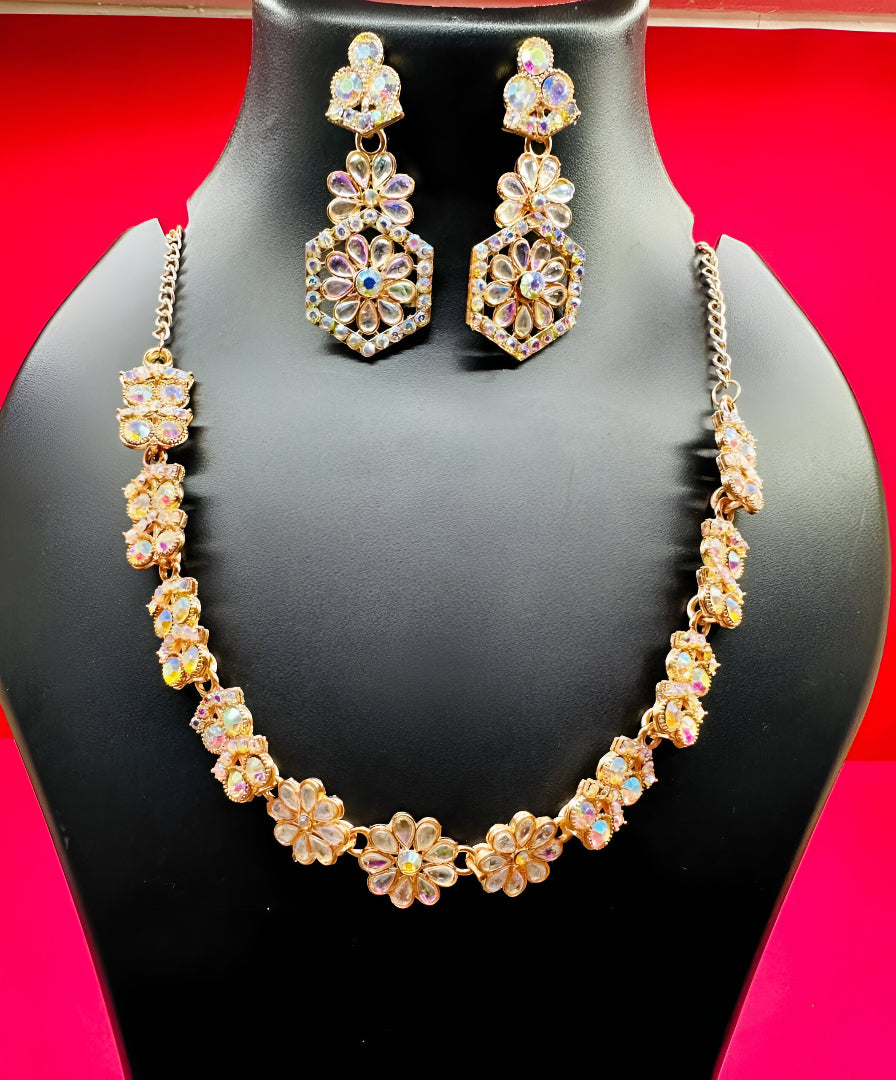 Diamond Jewellery Set With Elegant Hexagon - Style Earrings