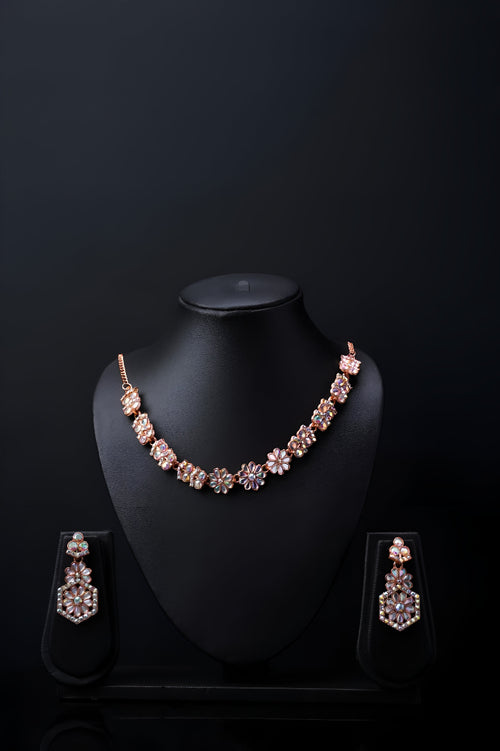 Diamond Jewellery Set With Elegant Hexagon - Style Earrings