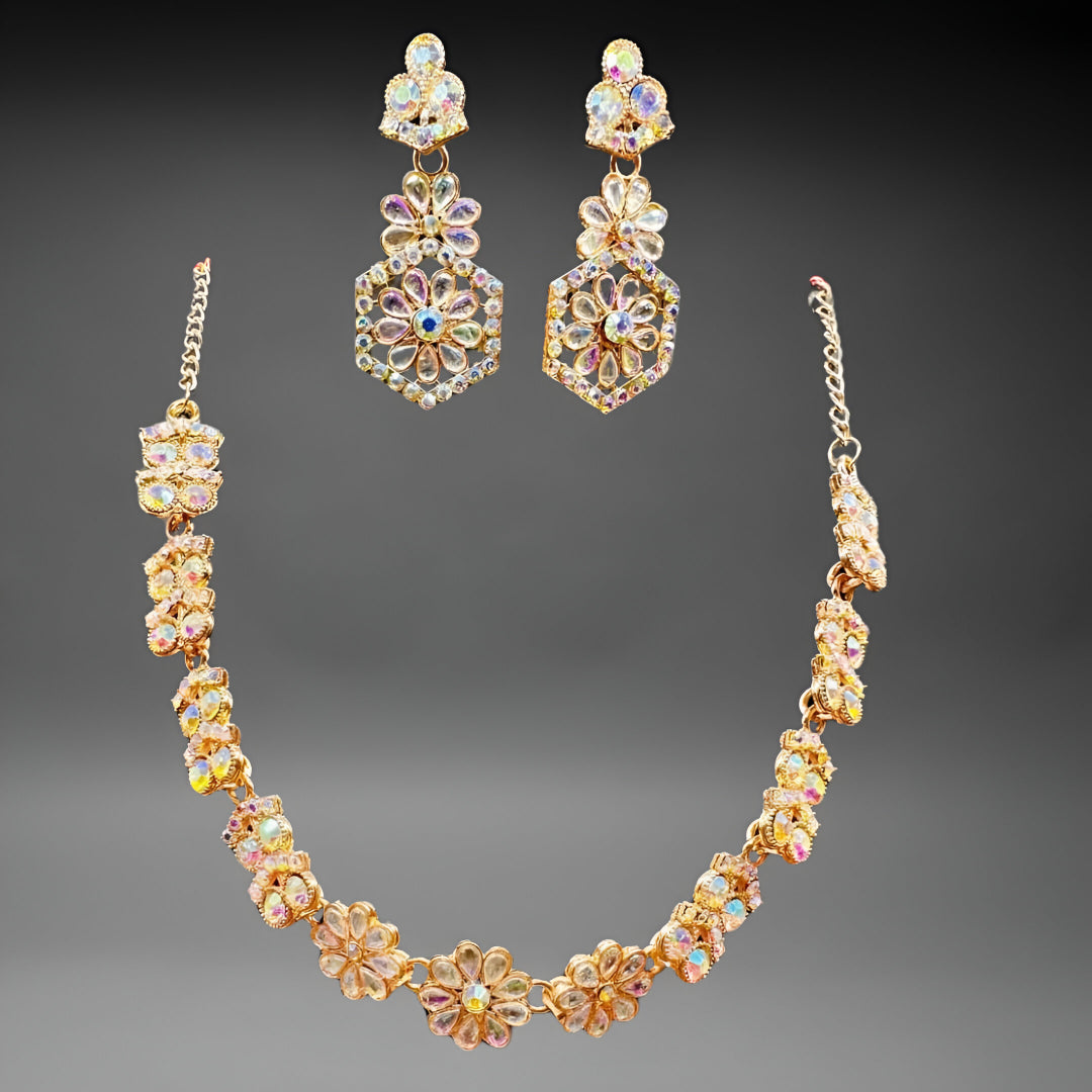 Diamond Jewellery Set With Elegant Hexagon - Style Earrings