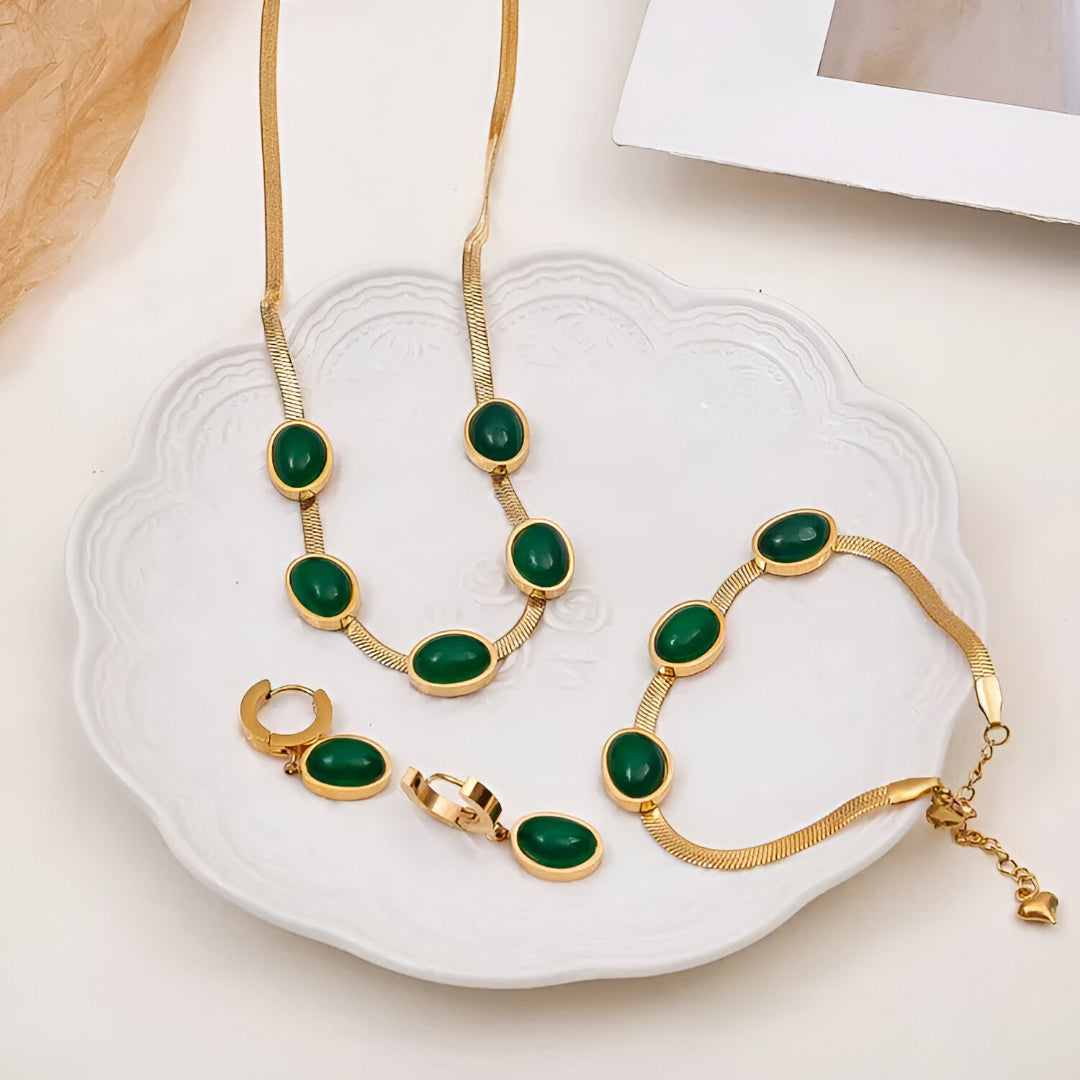 Oval Green Crystal Pendant Necklace
