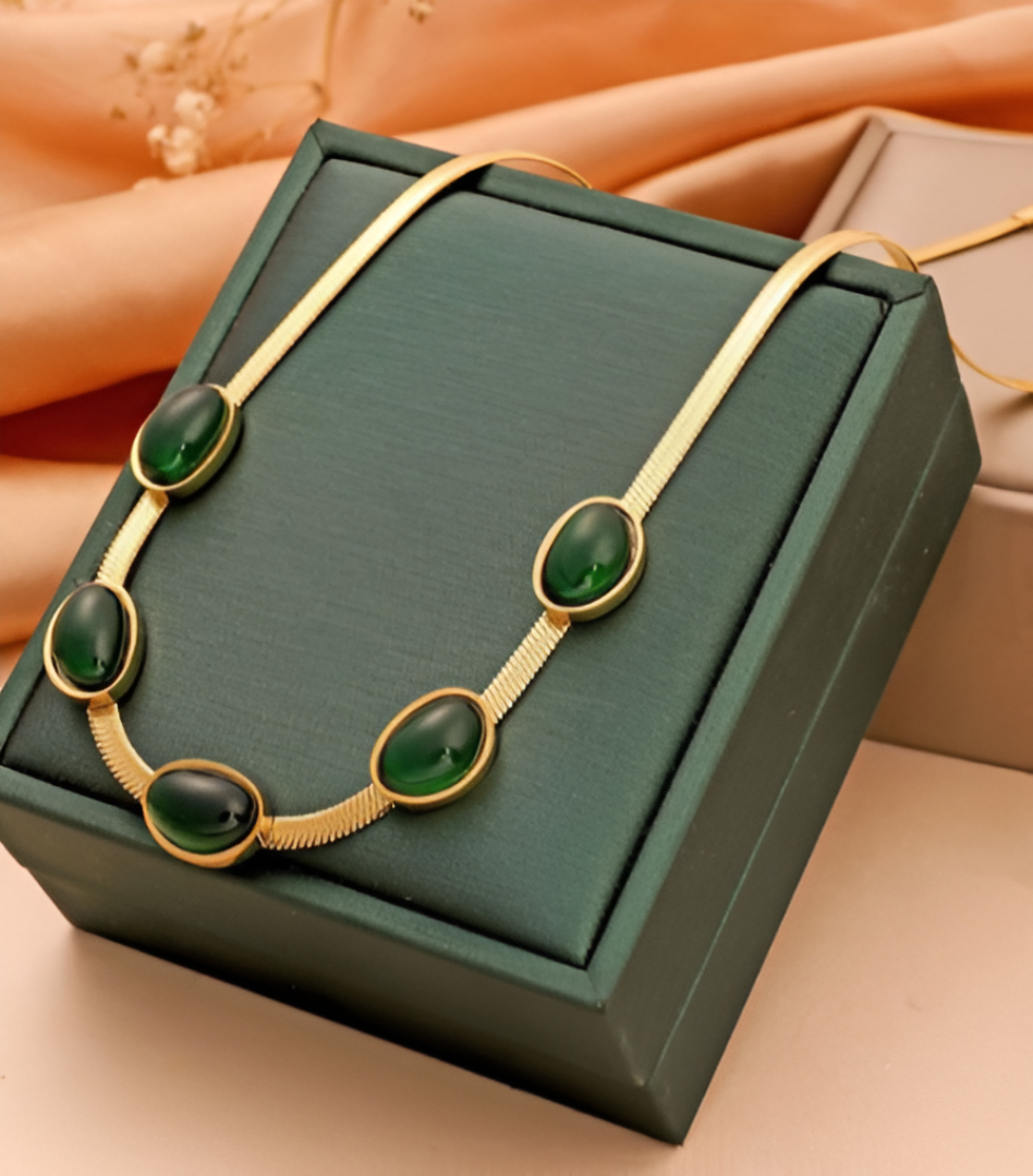 Oval Green Crystal Pendant Necklace