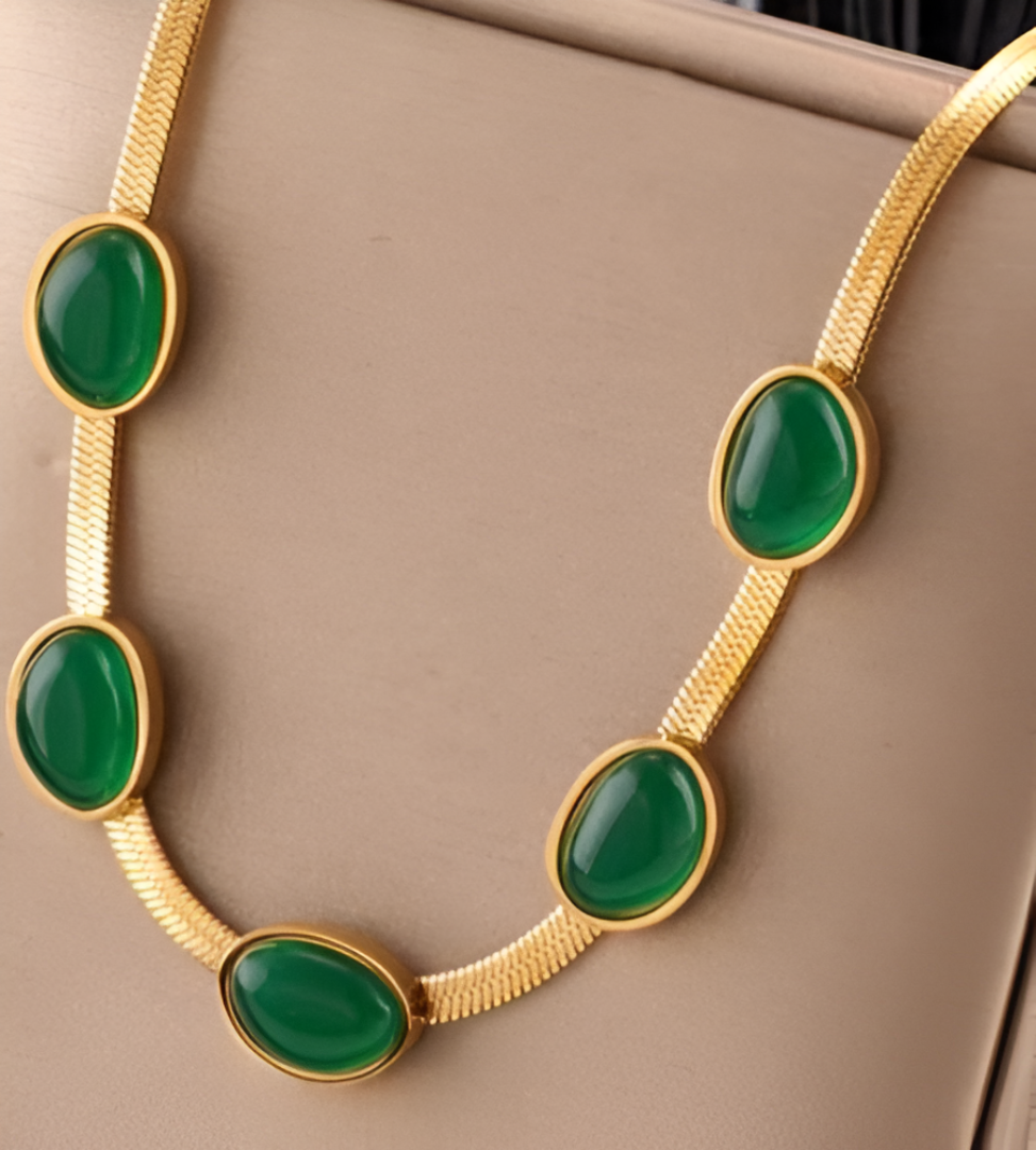 Oval Green Crystal Pendant Necklace