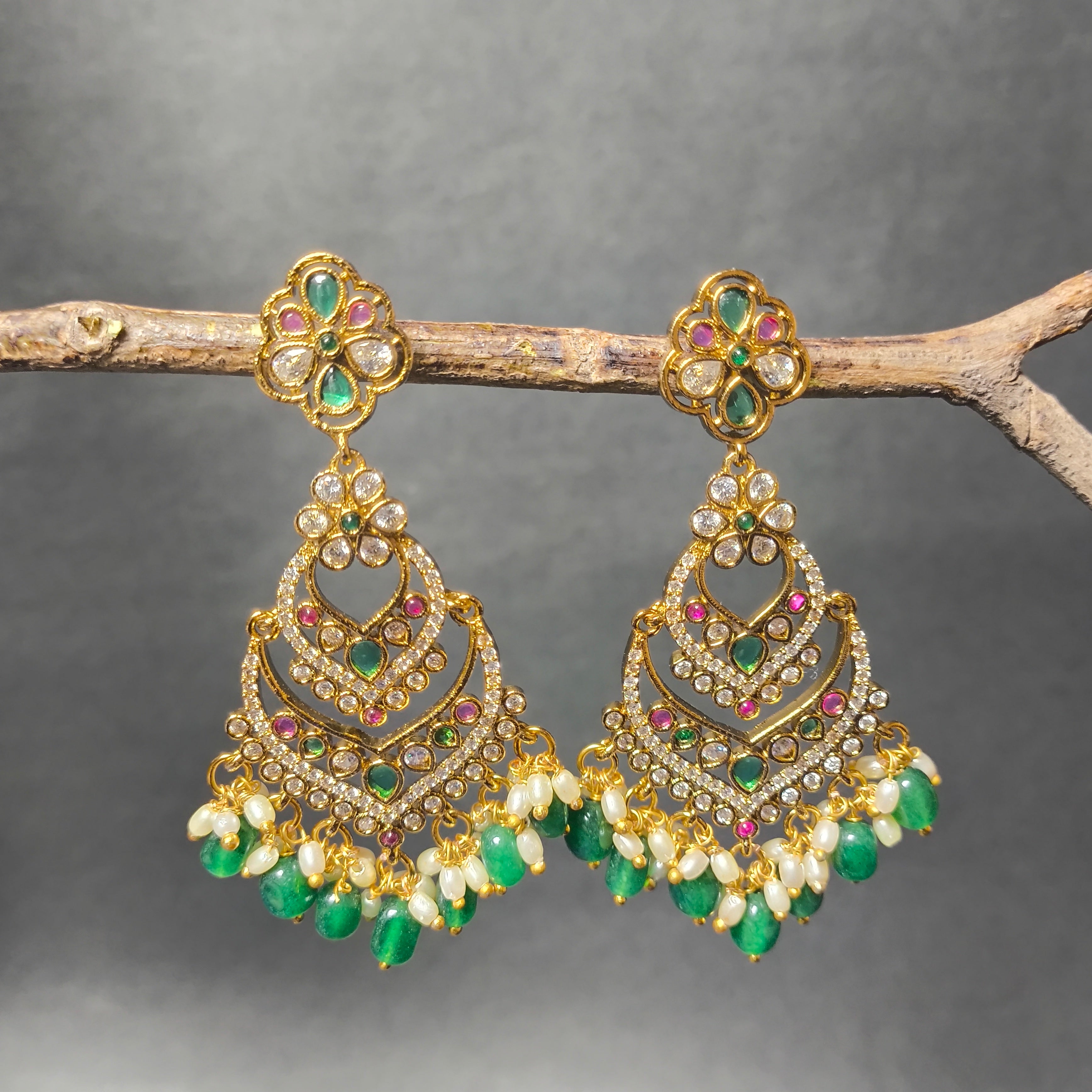 Chandbali Earrings with Pearls & Beads