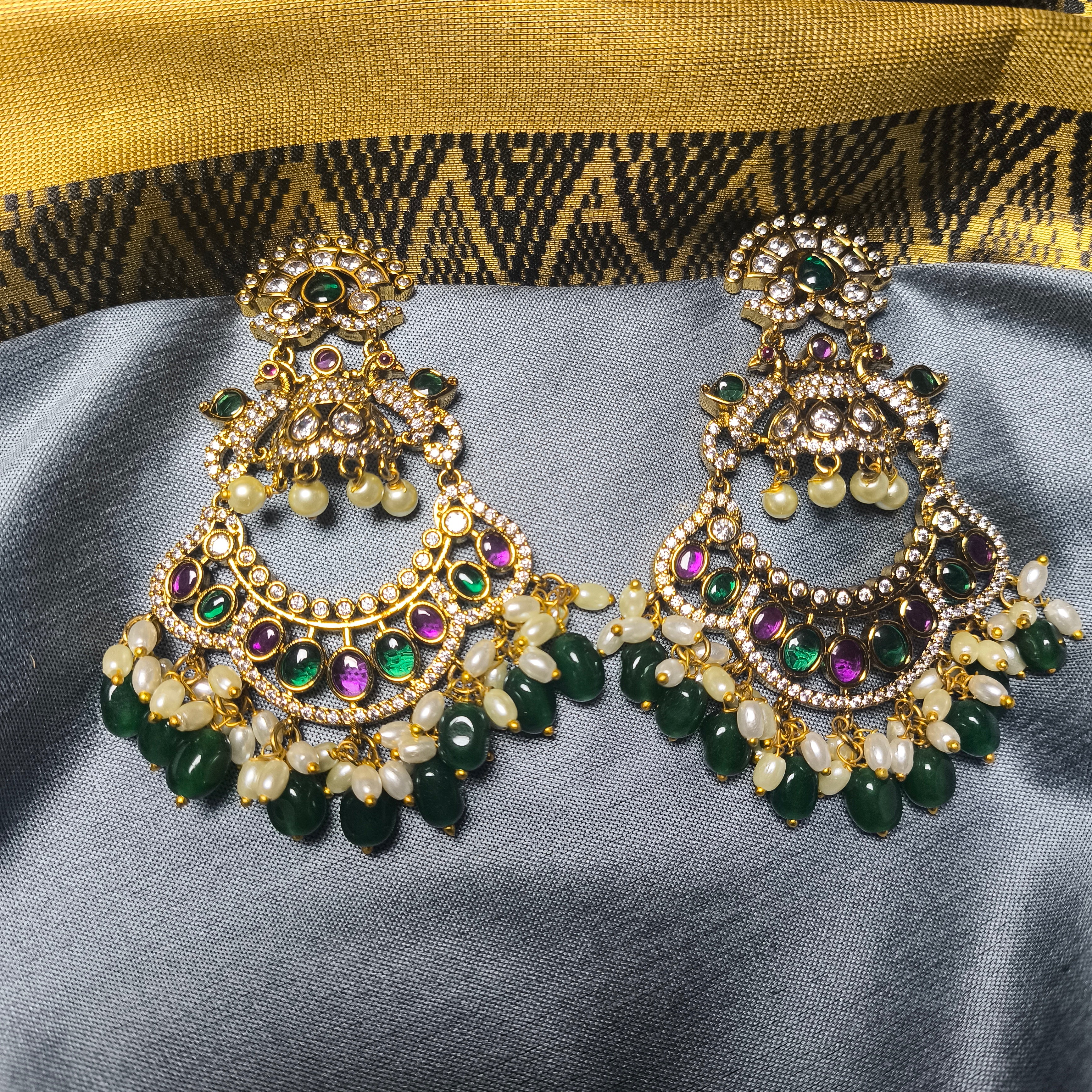 Peacock Motif Chandbali Earrings
