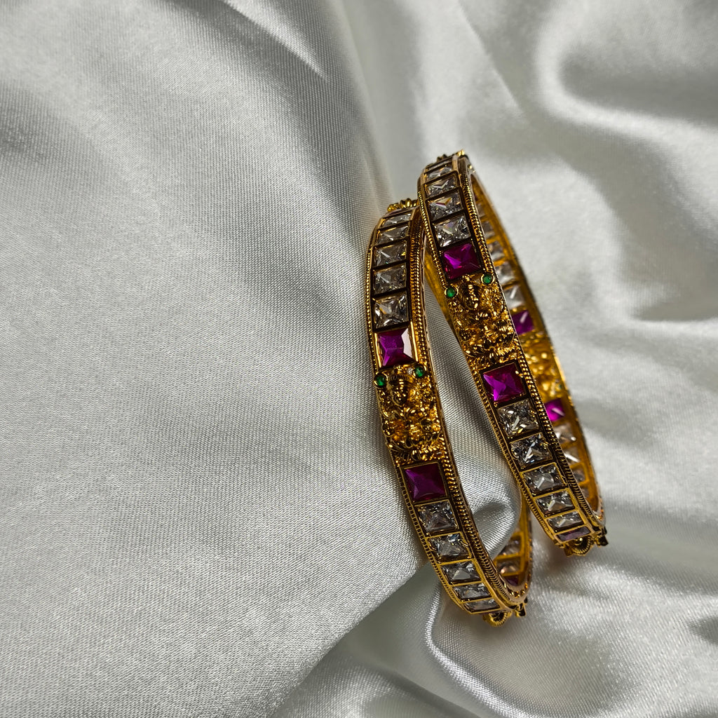 Lakshmi Devi Pink Stone Temple Bangles