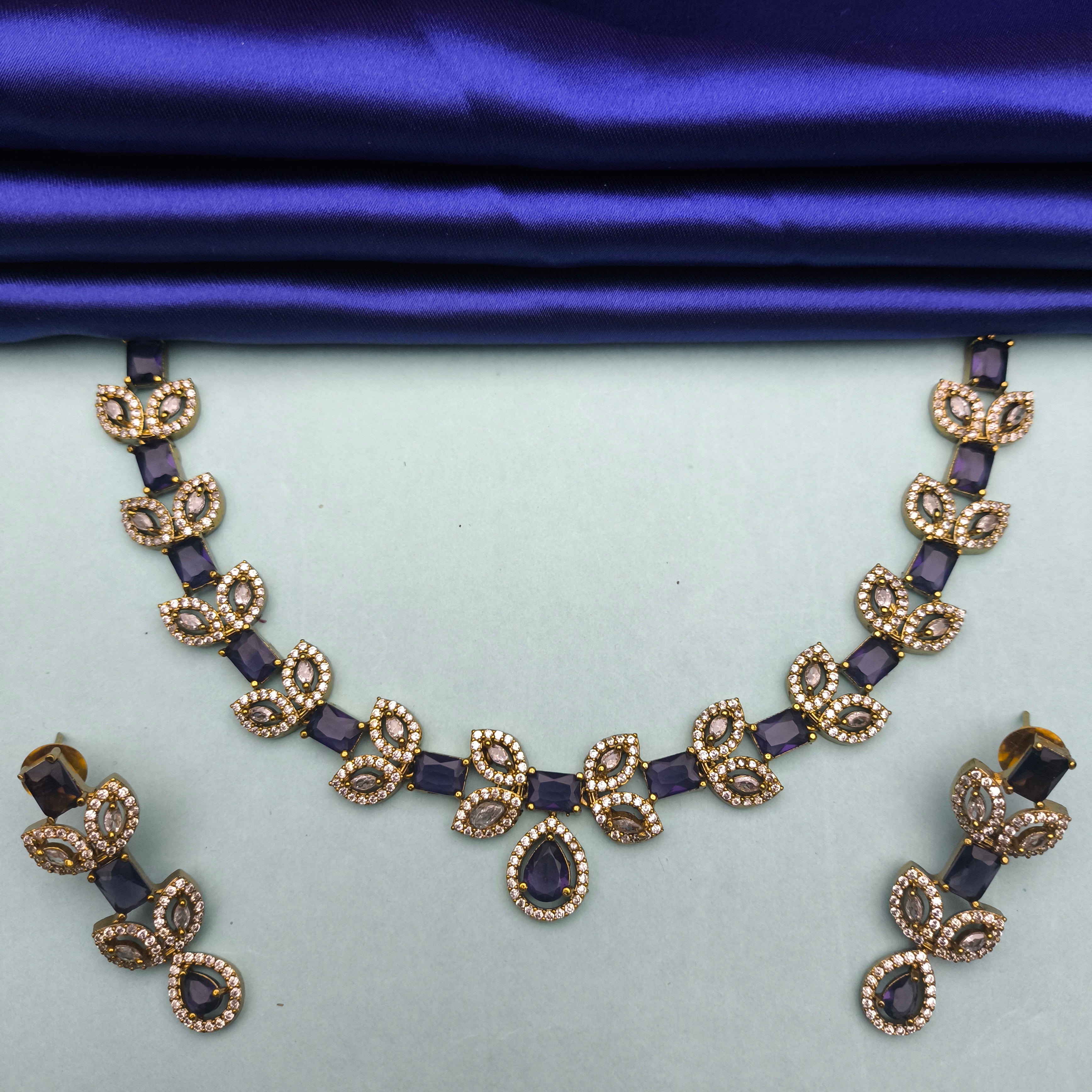 Elegant Leaf-Inspired CZ Necklace Set