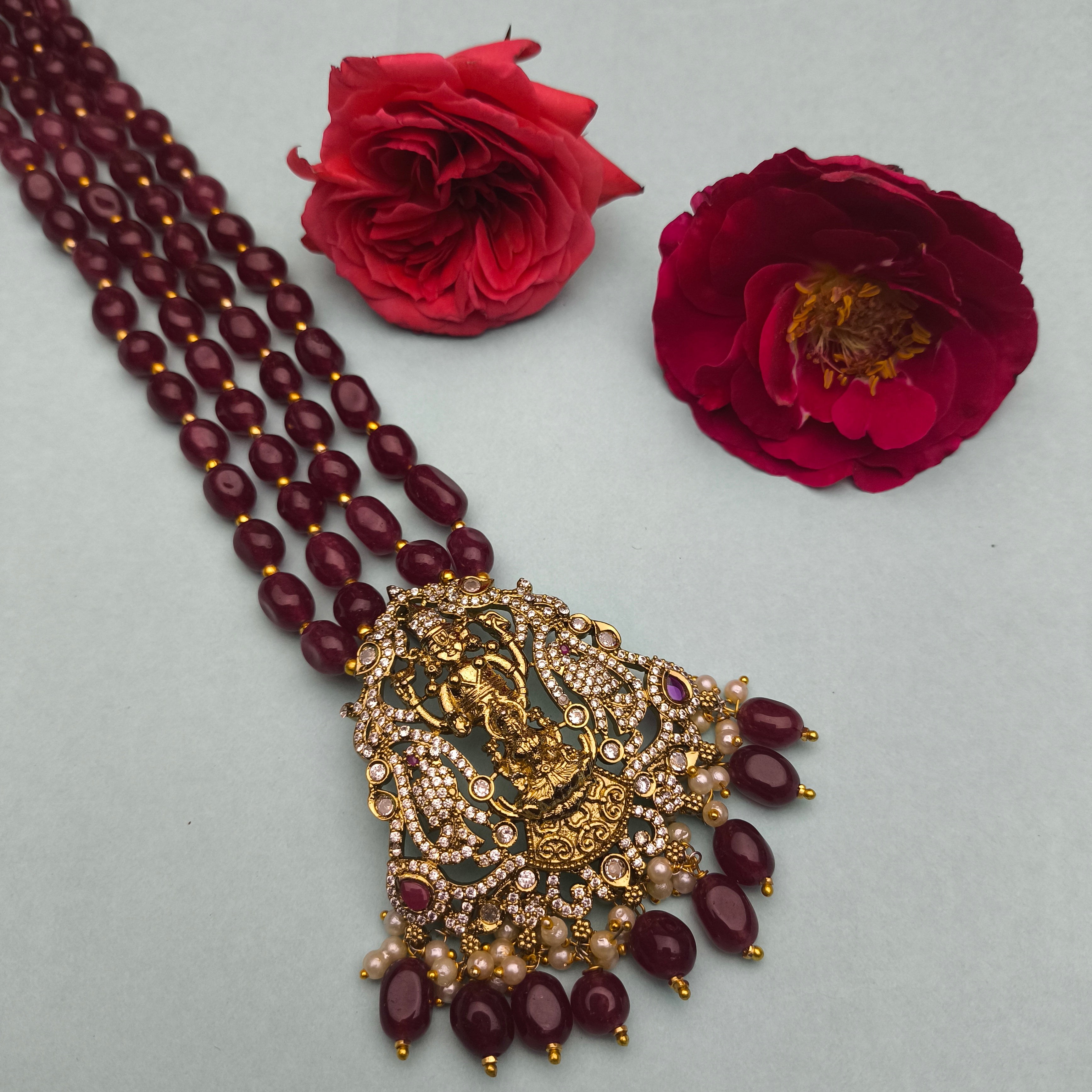 Parrot Motif Vishnu–Lakshmi Temple Mala