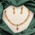Ruby–Emerald Floral AD Necklace Set