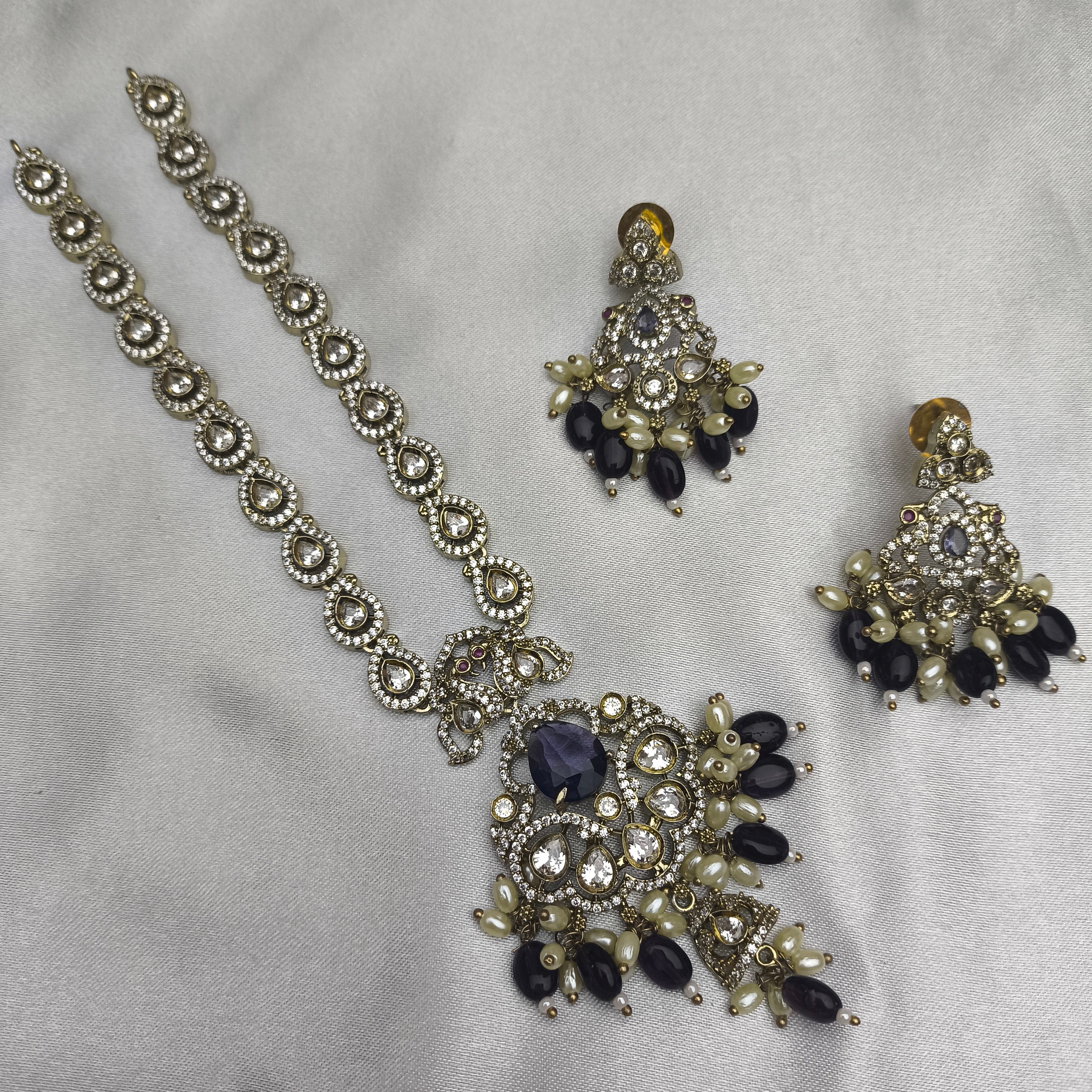 Royal Kundan Rice Pearl Drop Necklace Set