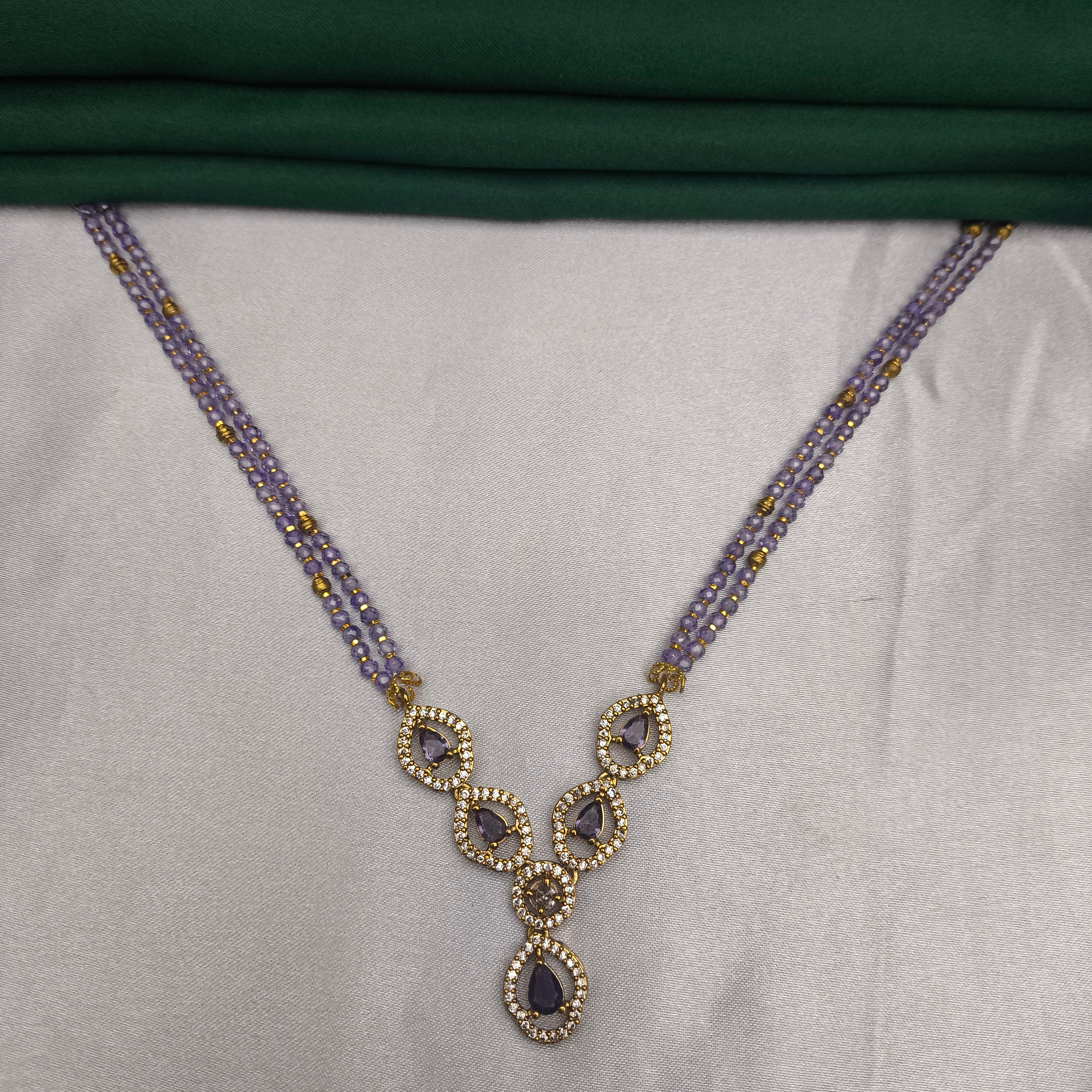 Tear-Drop Pendant Crystal Bead Necklace