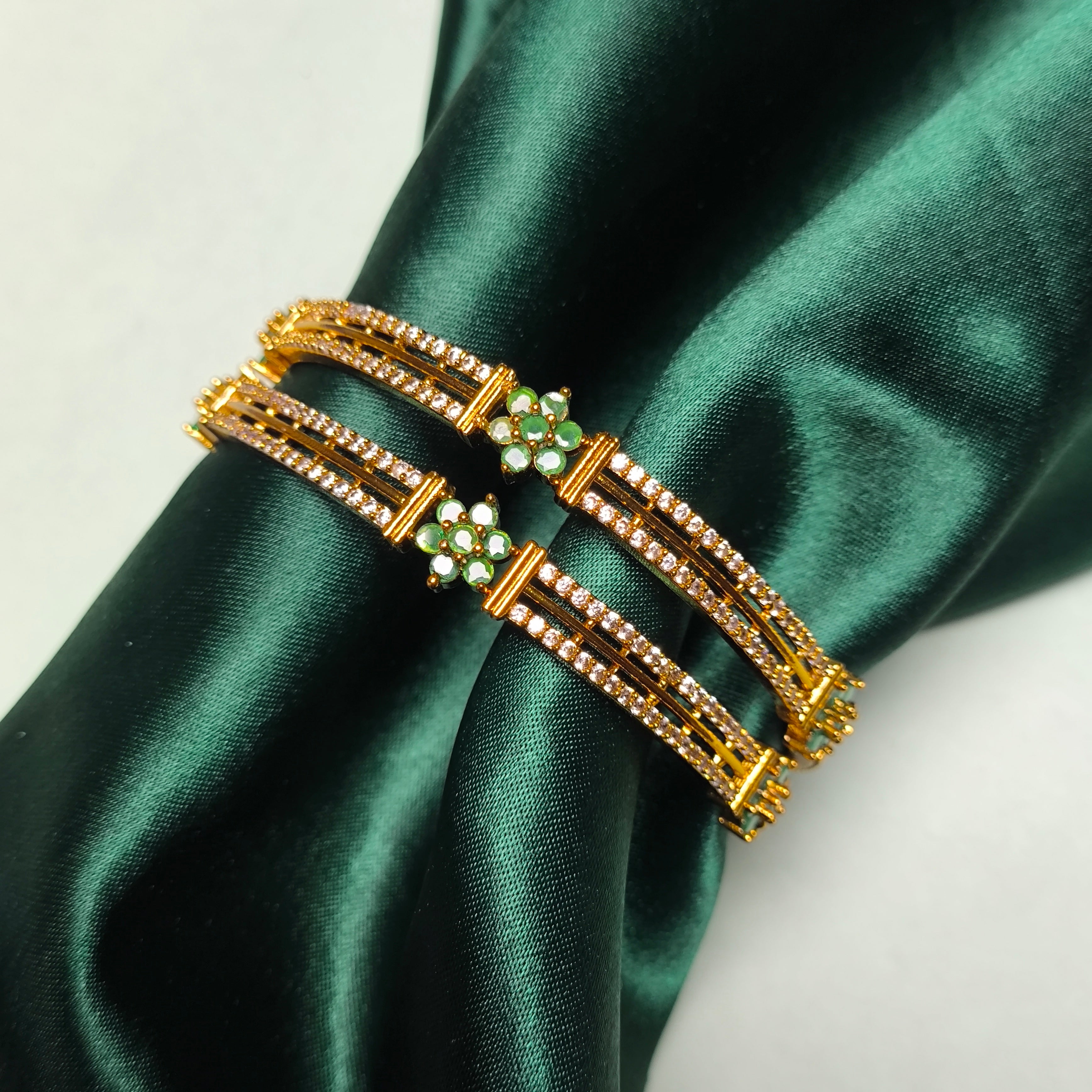 Dual Line CZ Bangles with Floral Motif