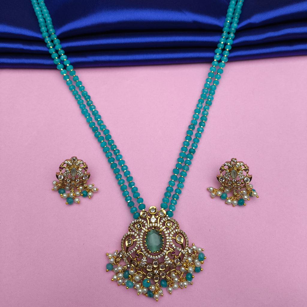 Turquoise Beaded Set with AD Stone