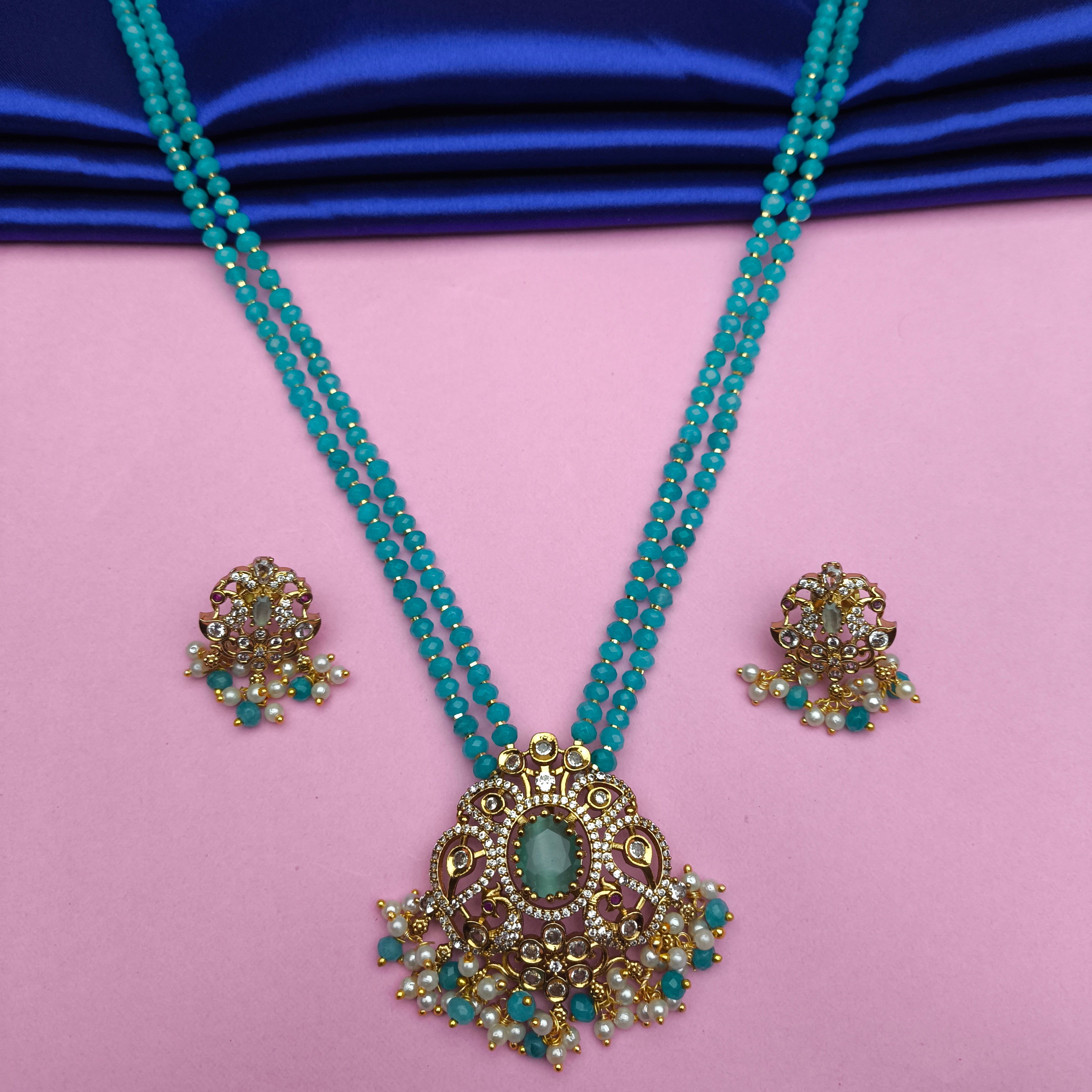 Turquoise Beaded Set with AD Stone