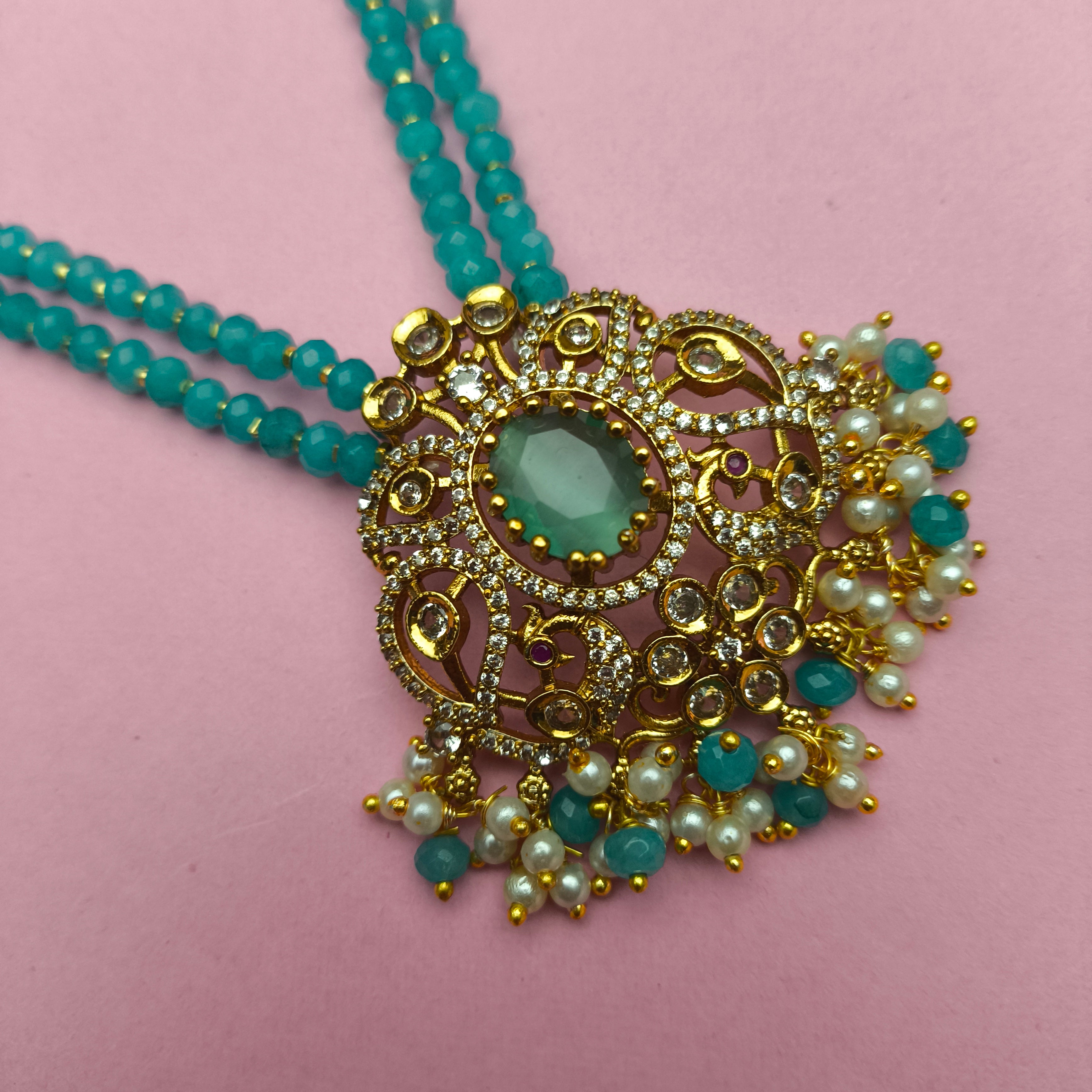 Turquoise Beaded Set with AD Stone