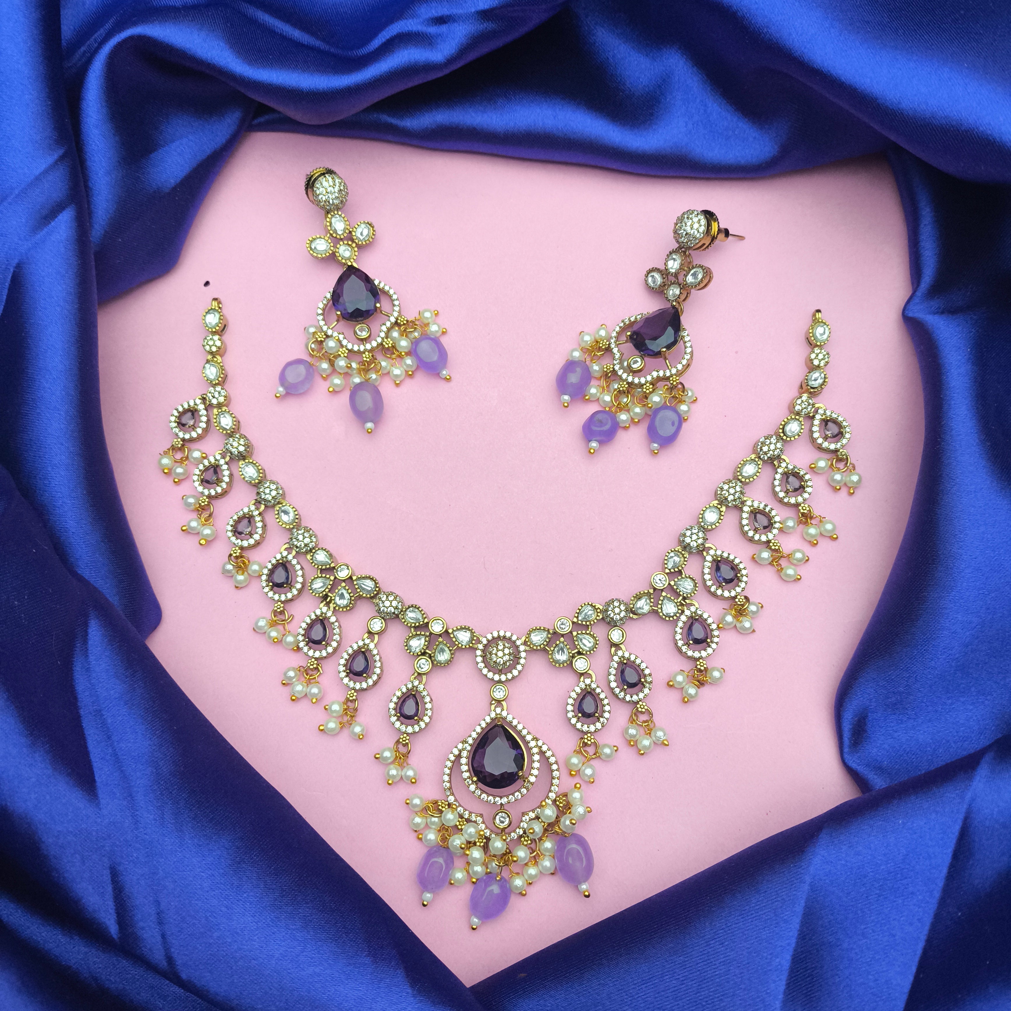 Vintage Paisley AD Choker Set with Pearls