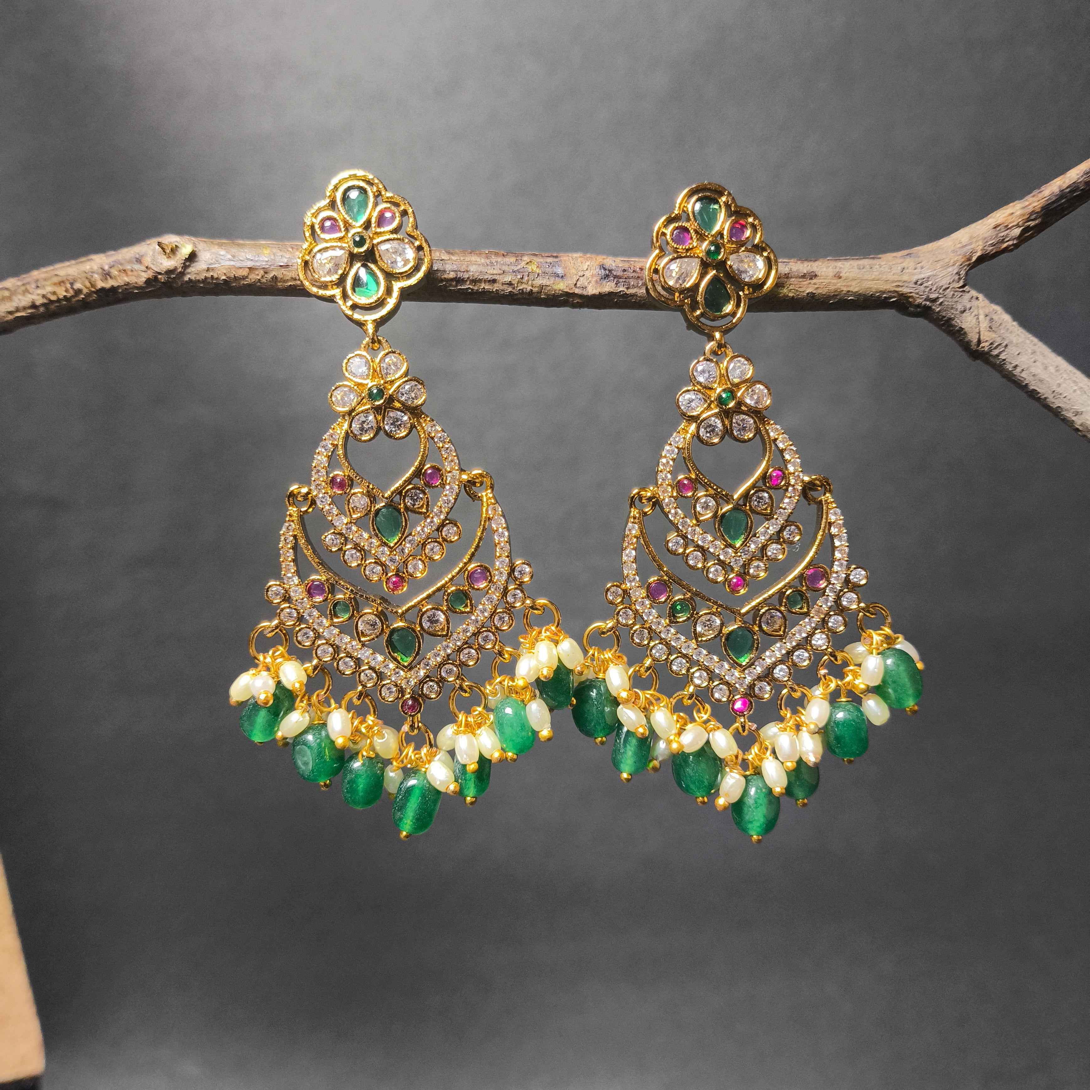 Chandbali Earrings with Pearls & Beads