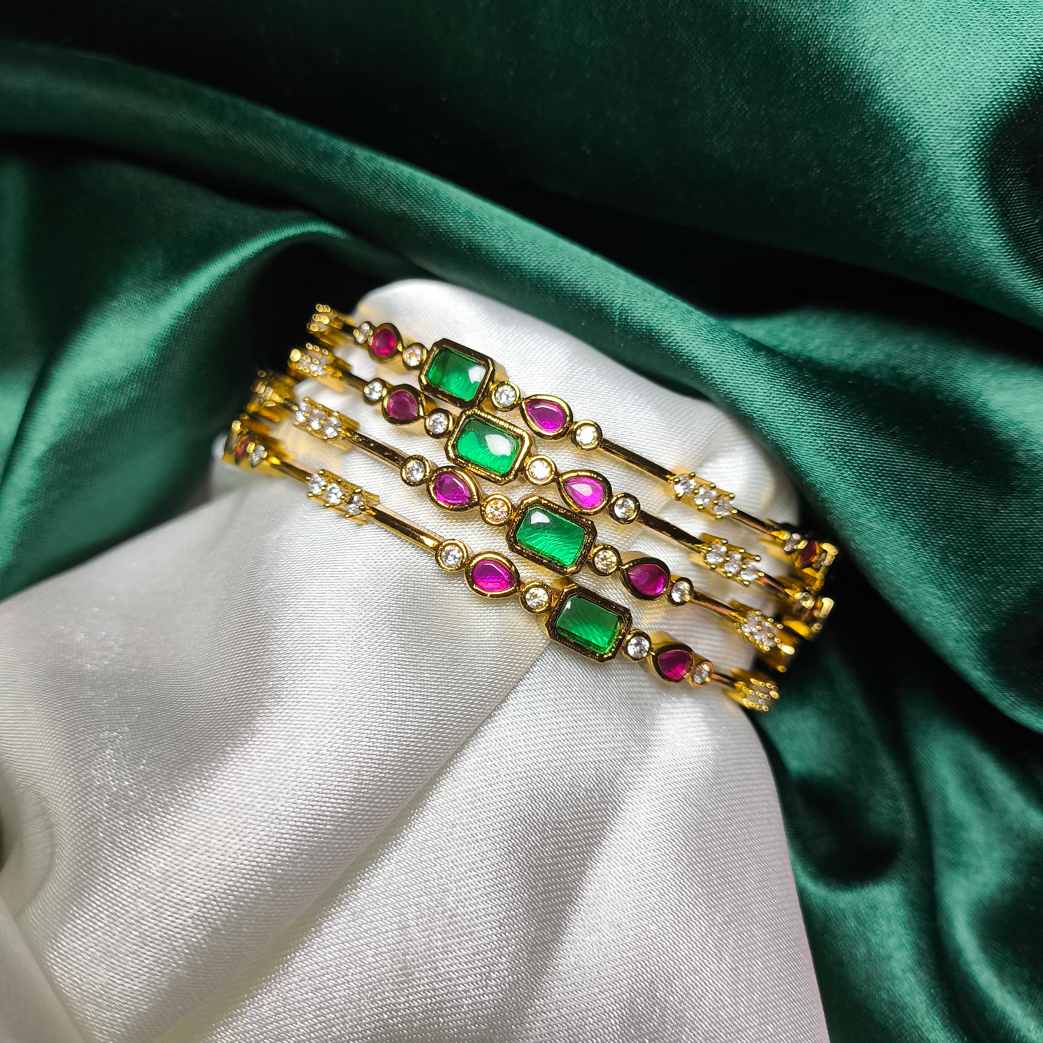 Classic Green–Pink Kemp Stone Bangles
