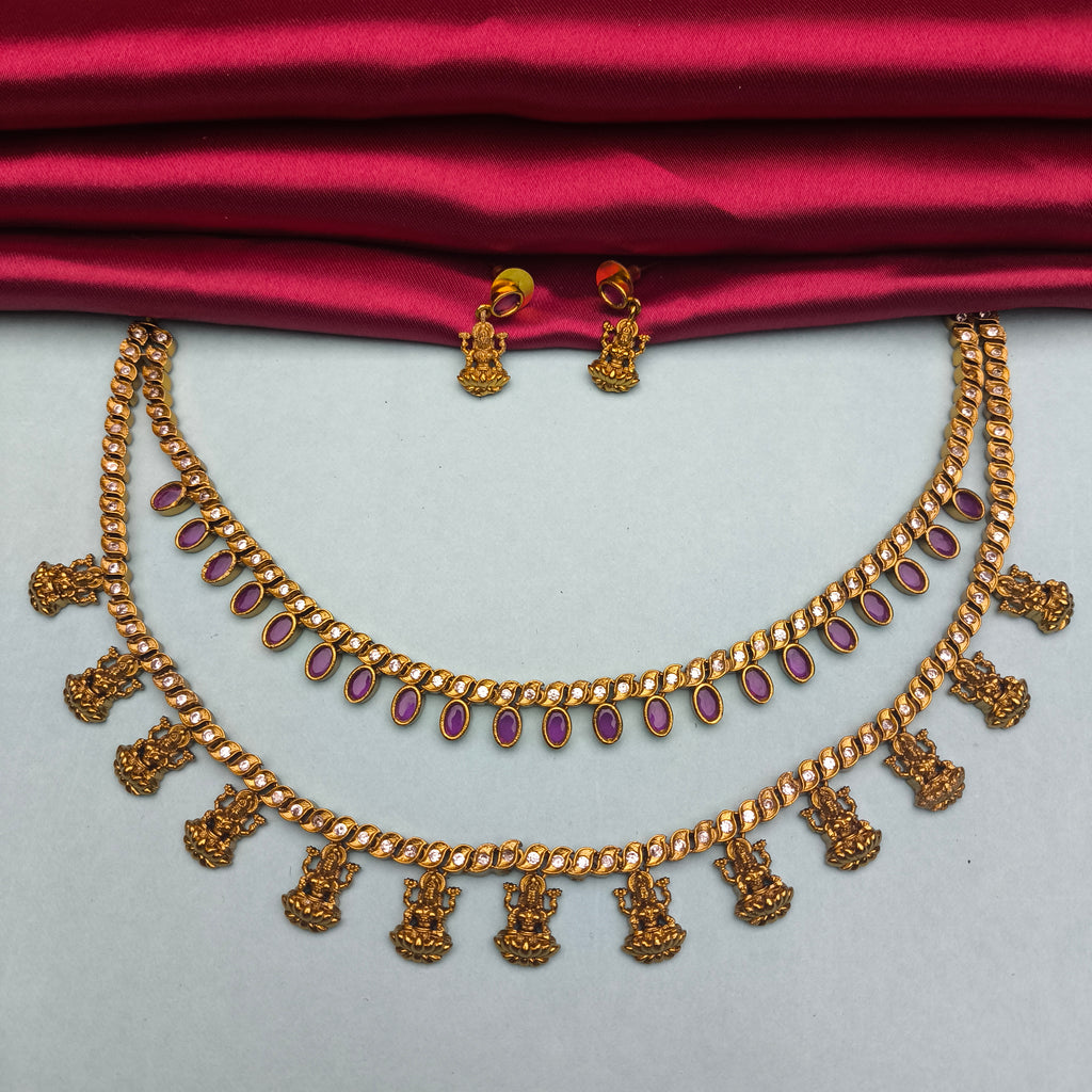 Pink Kemp Lakshmi Devi Temple Necklace Set